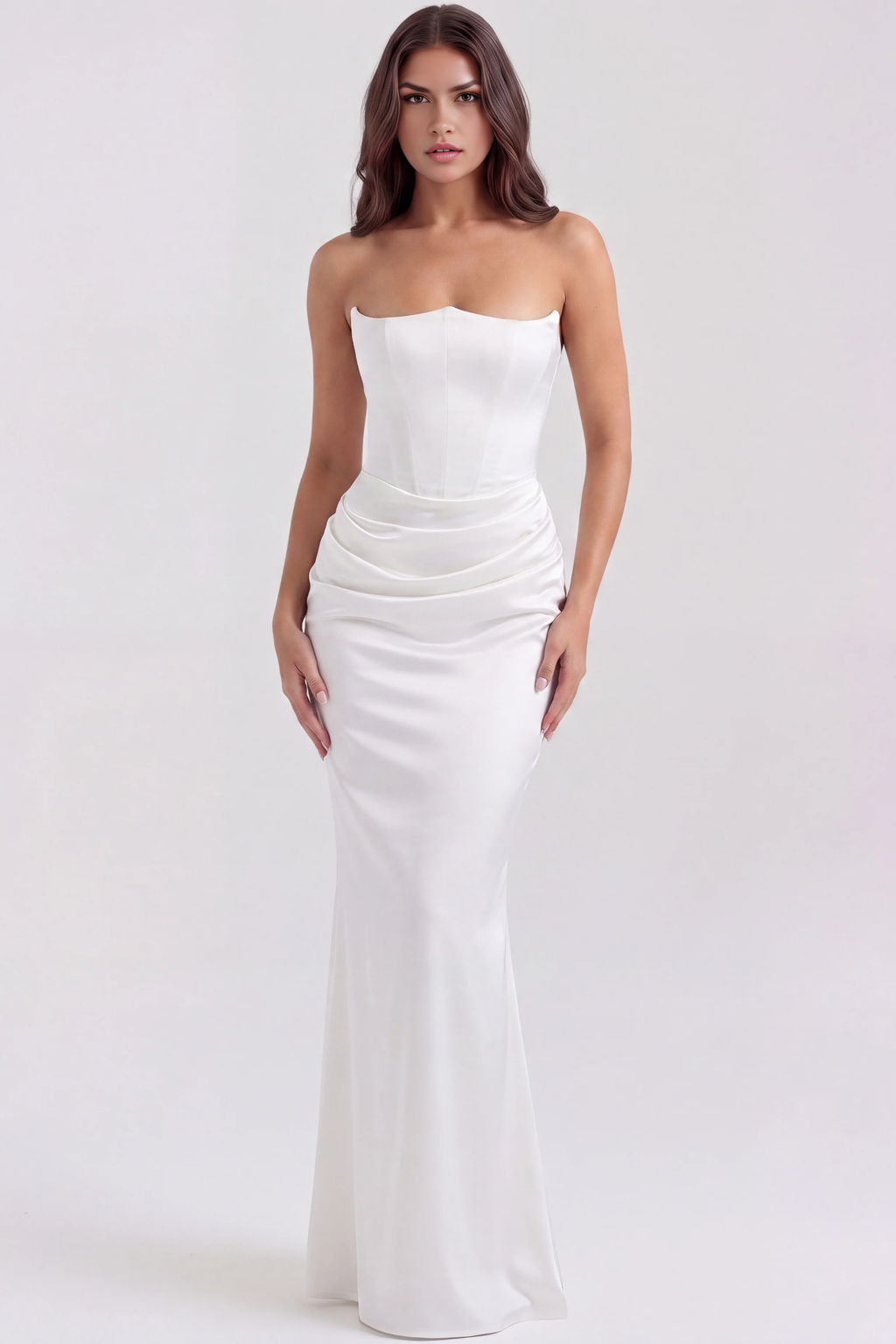 Elegant Strapless Maxi Dress Draped Waist Style