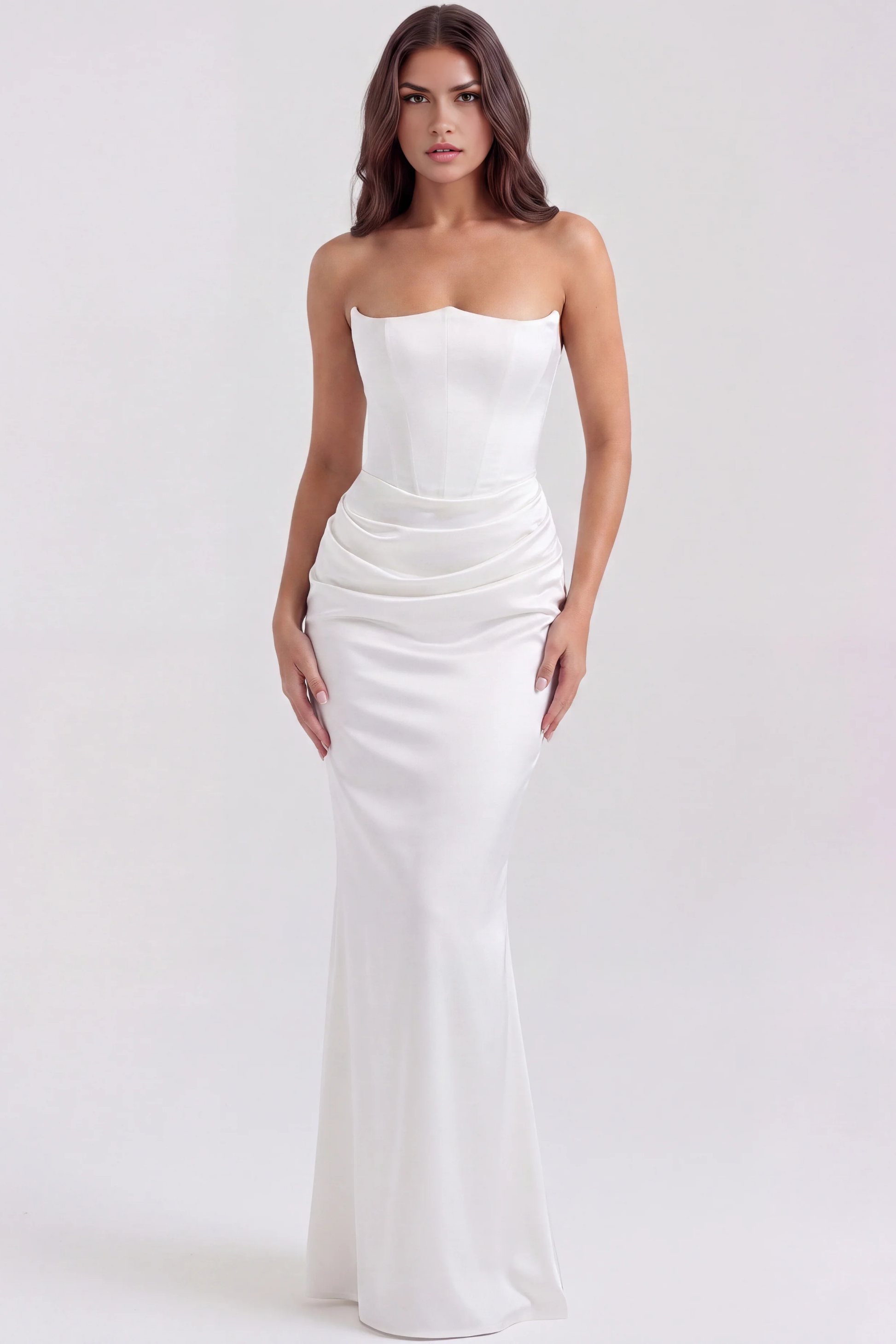Elegant Strapless Maxi Dress Draped Waist Style