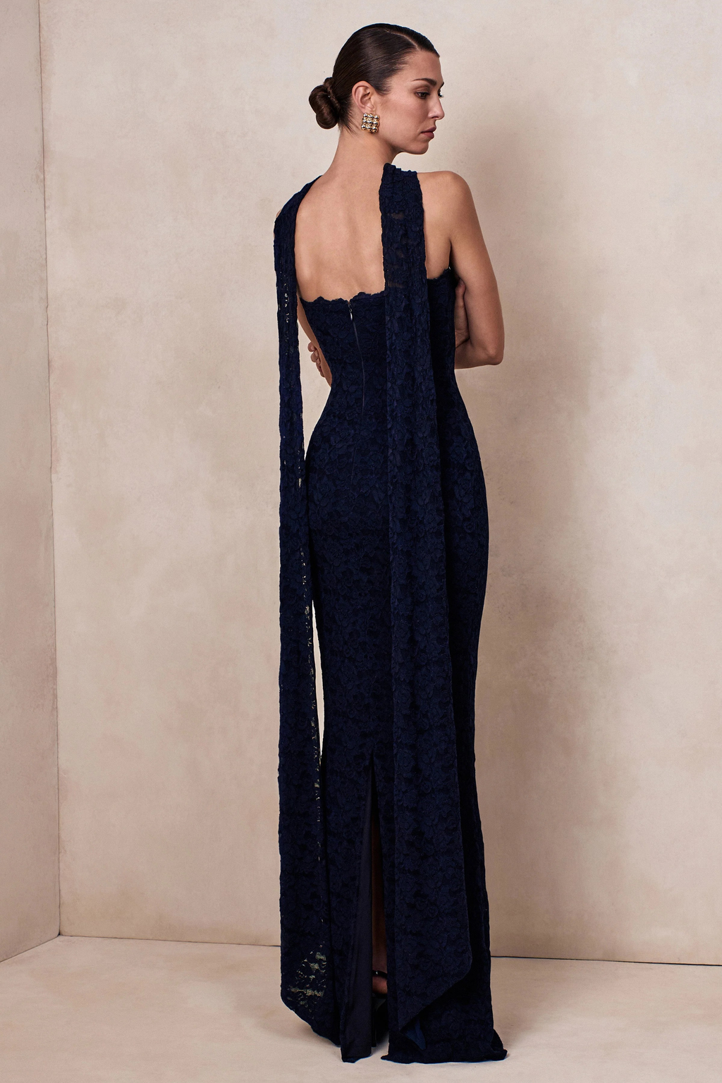 Bridesmaid Maxi Dress Lace Scarf Detail Style