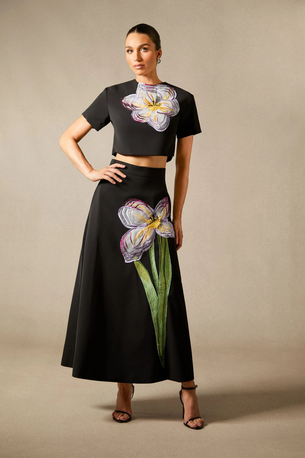 Floral Crop Top and Maxi Skirt Set Elegant Style