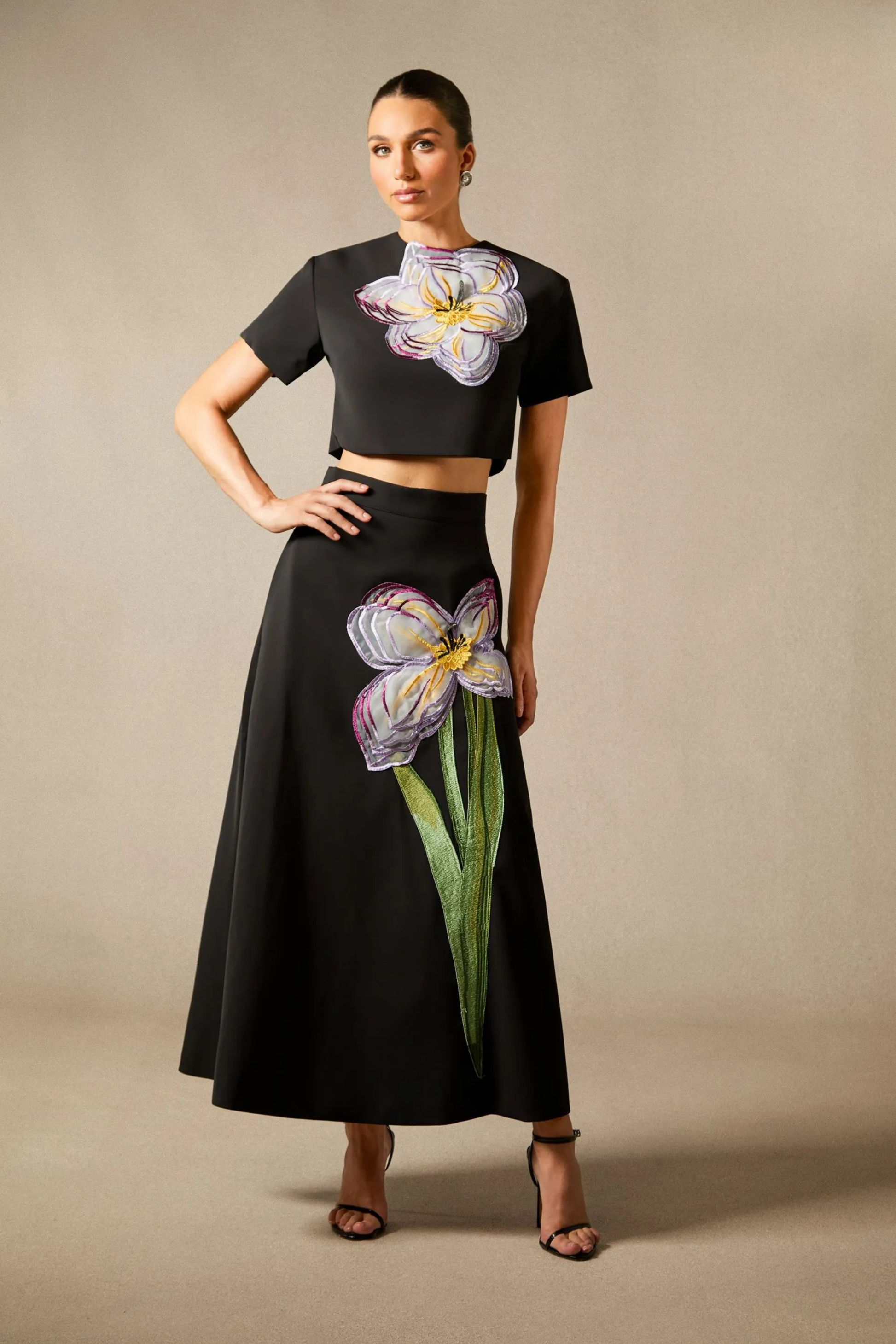 Floral Crop Top and Maxi Skirt Set Elegant Style