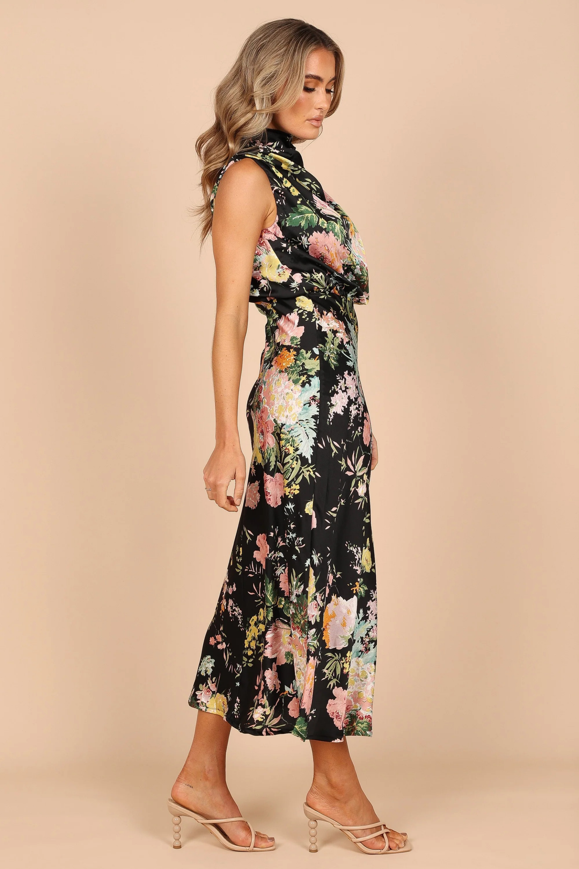 Elegant Midi Dress Halter Neck Satin Minimal Chic Cocktail Look