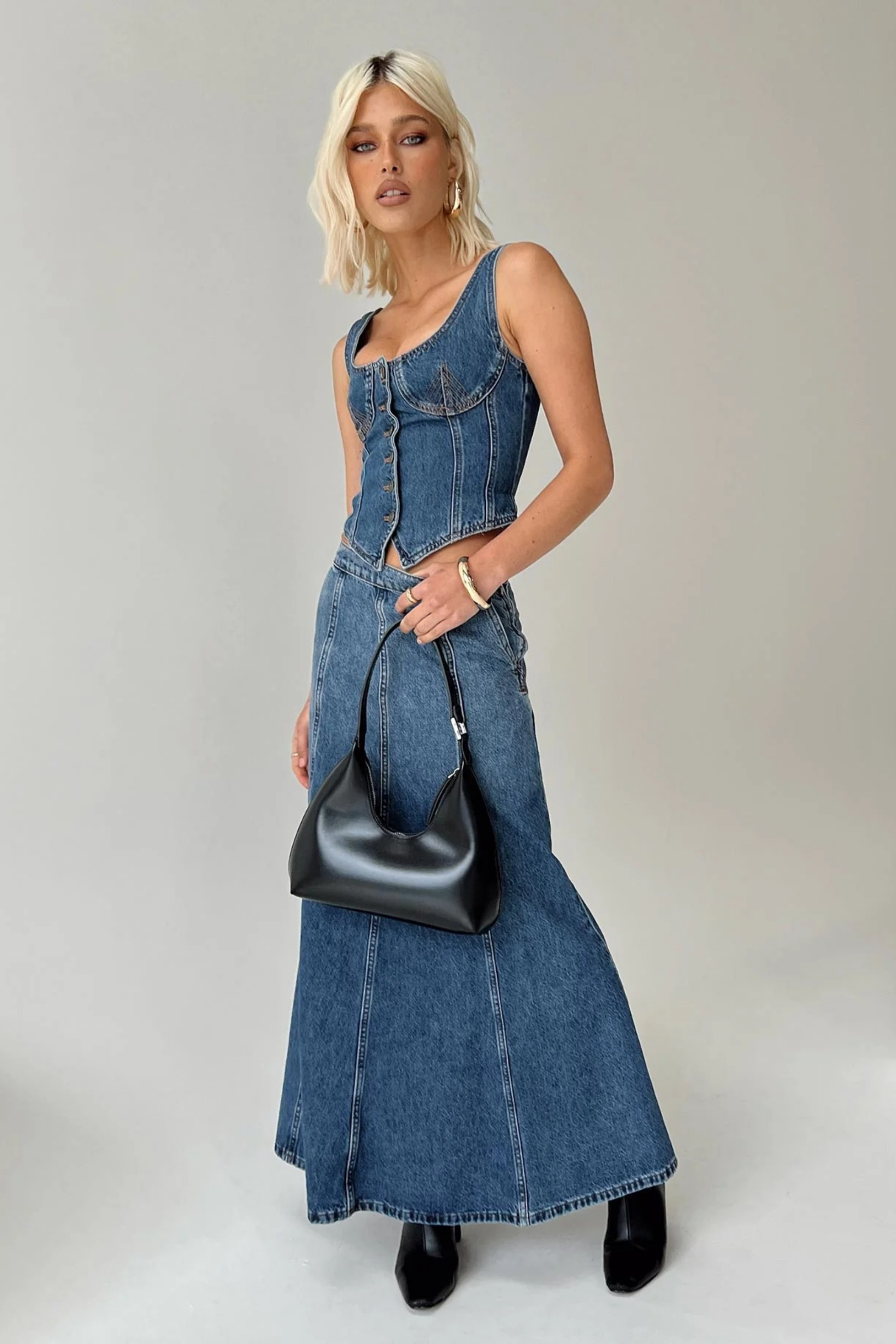 Denim Crop Top Button Front Corset Style