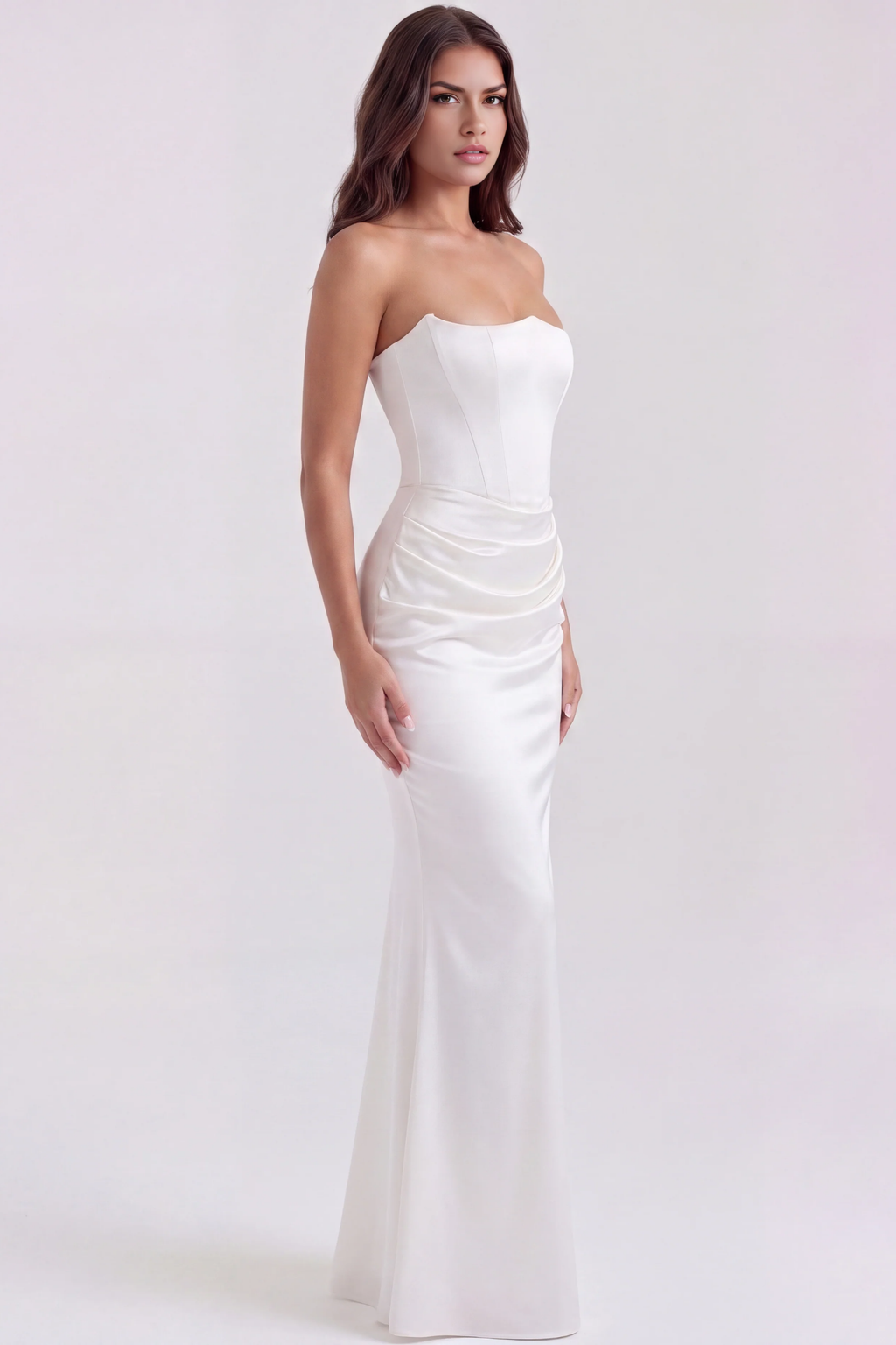 Elegant Strapless Maxi Dress Draped Waist Style