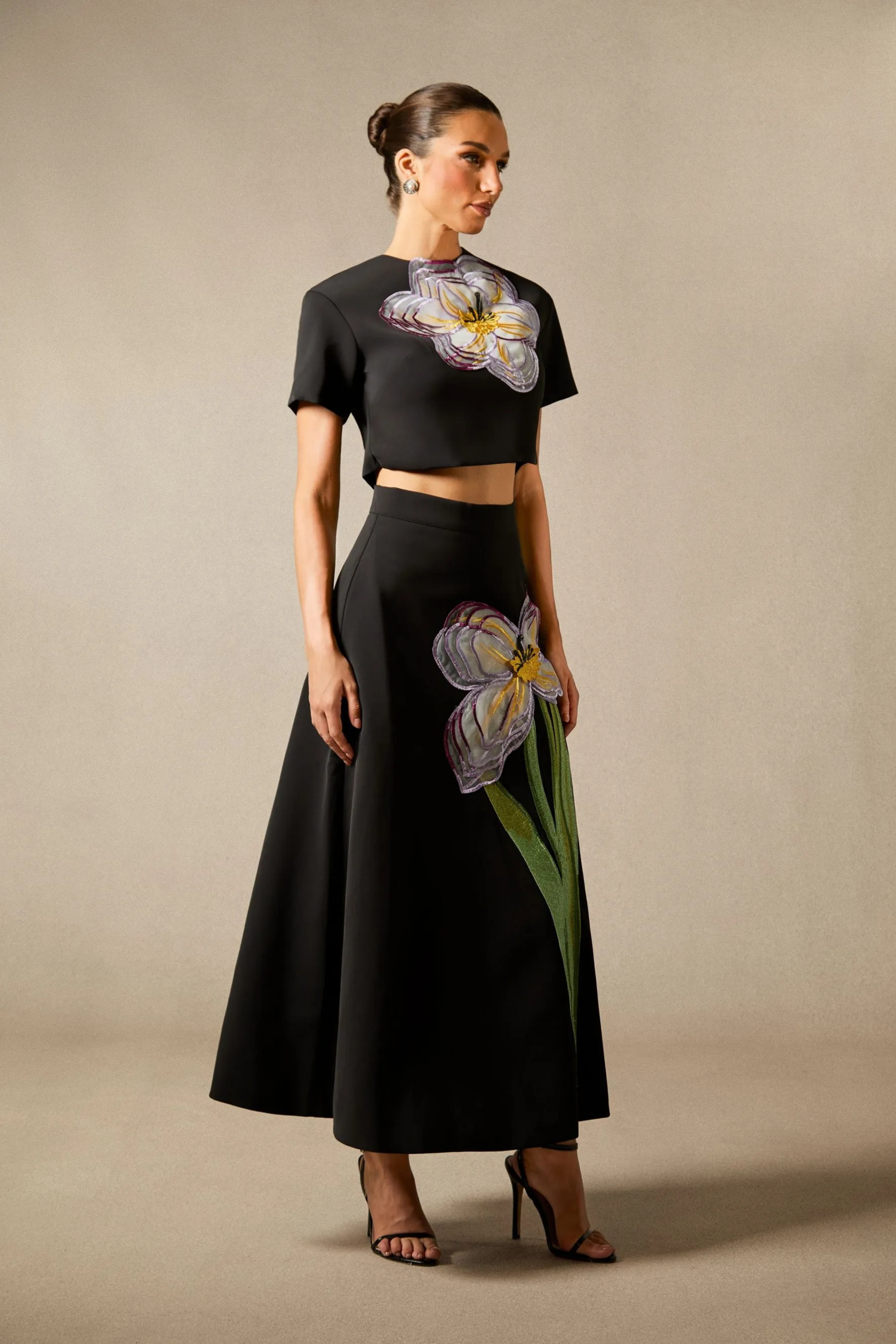 Floral Crop Top and Maxi Skirt Set Elegant Style