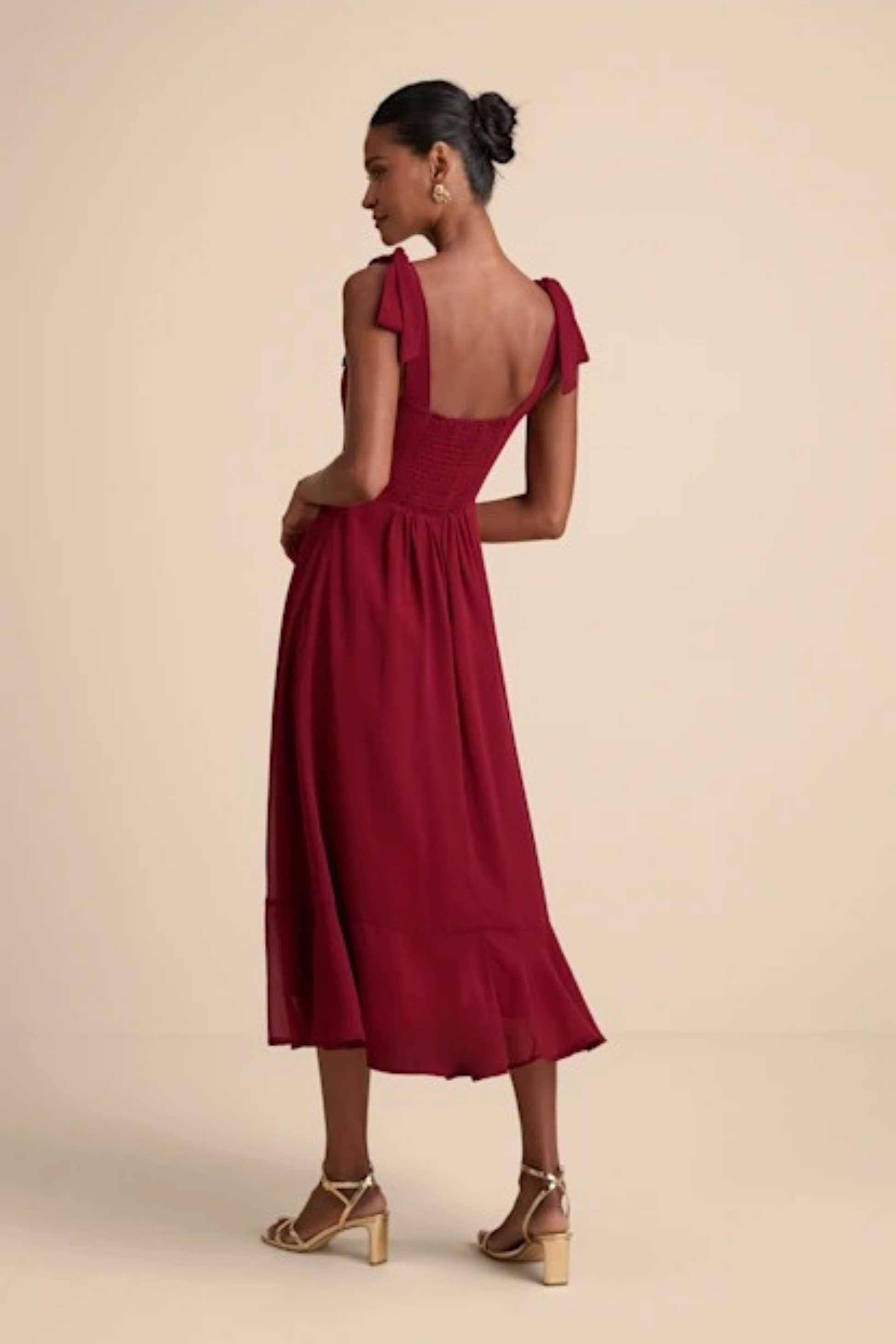 Floral Midi Dress Tie Strap Elegant Wedding Guest Style