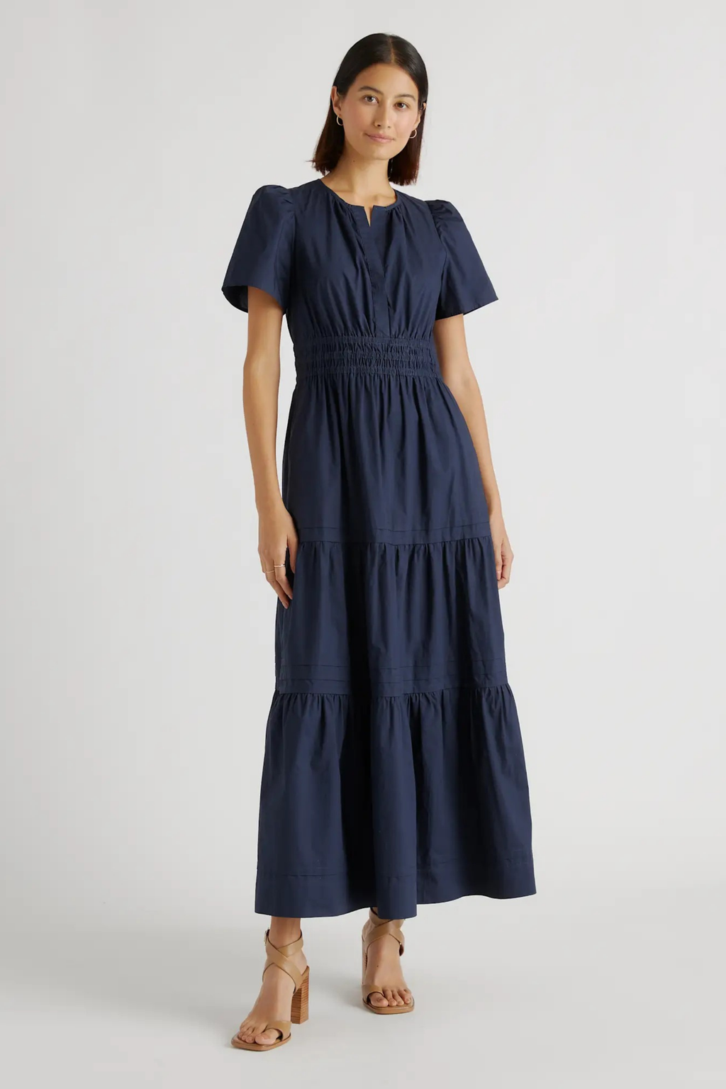 Poplin Maxi Dress Smocked Waist Tiered Style
