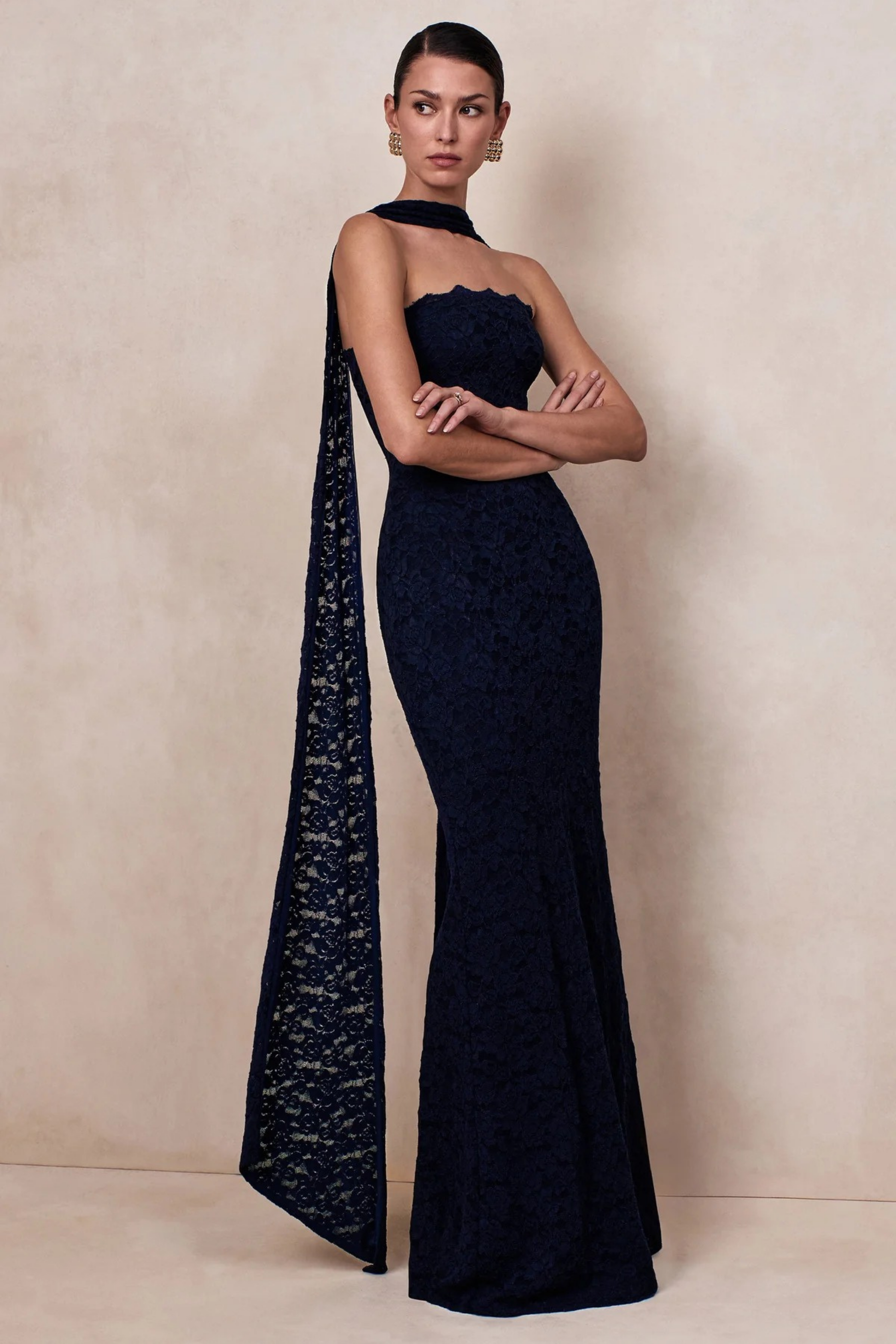 Bridesmaid Maxi Dress Lace Scarf Detail Style