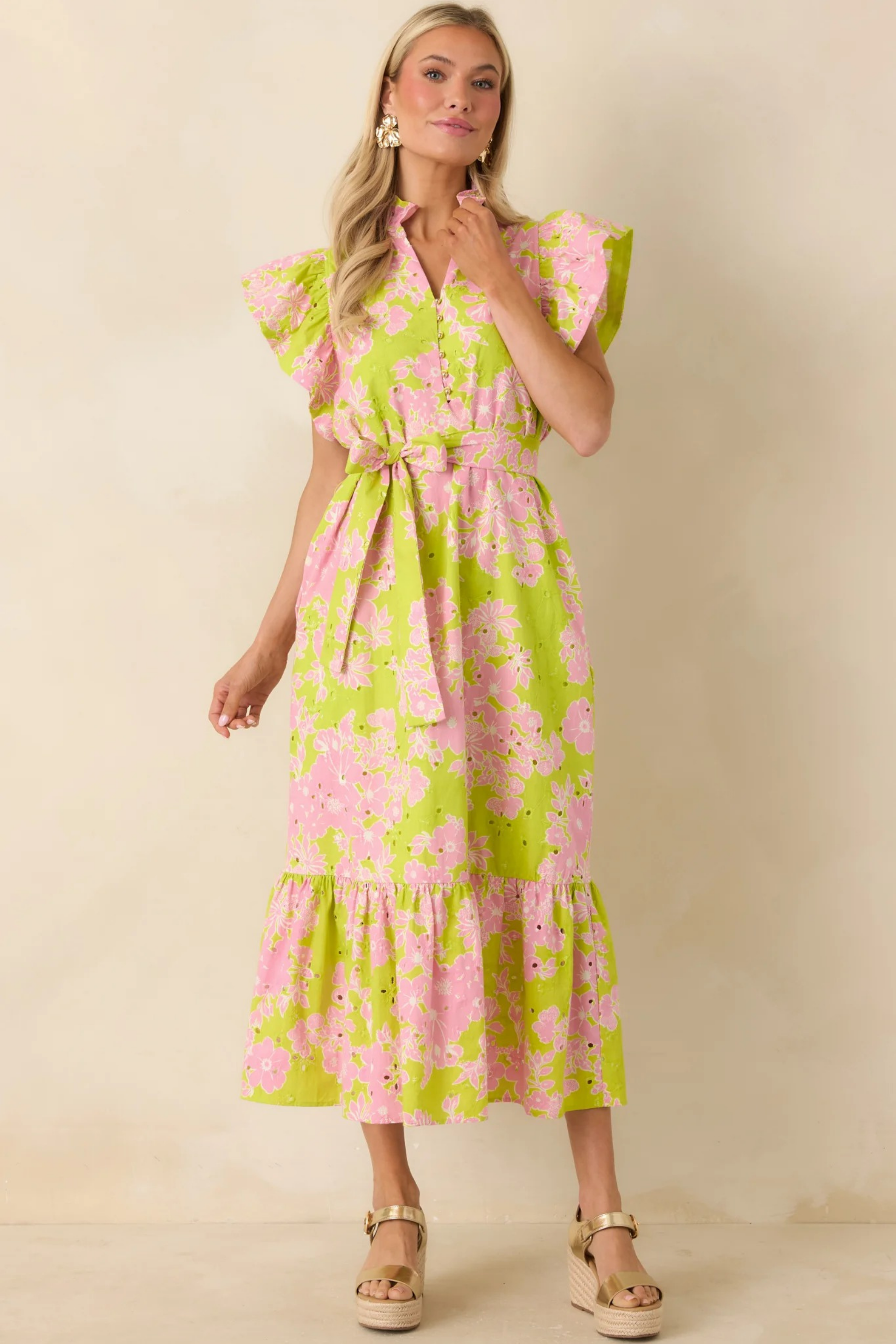 Sage Blossom Midi Dress
