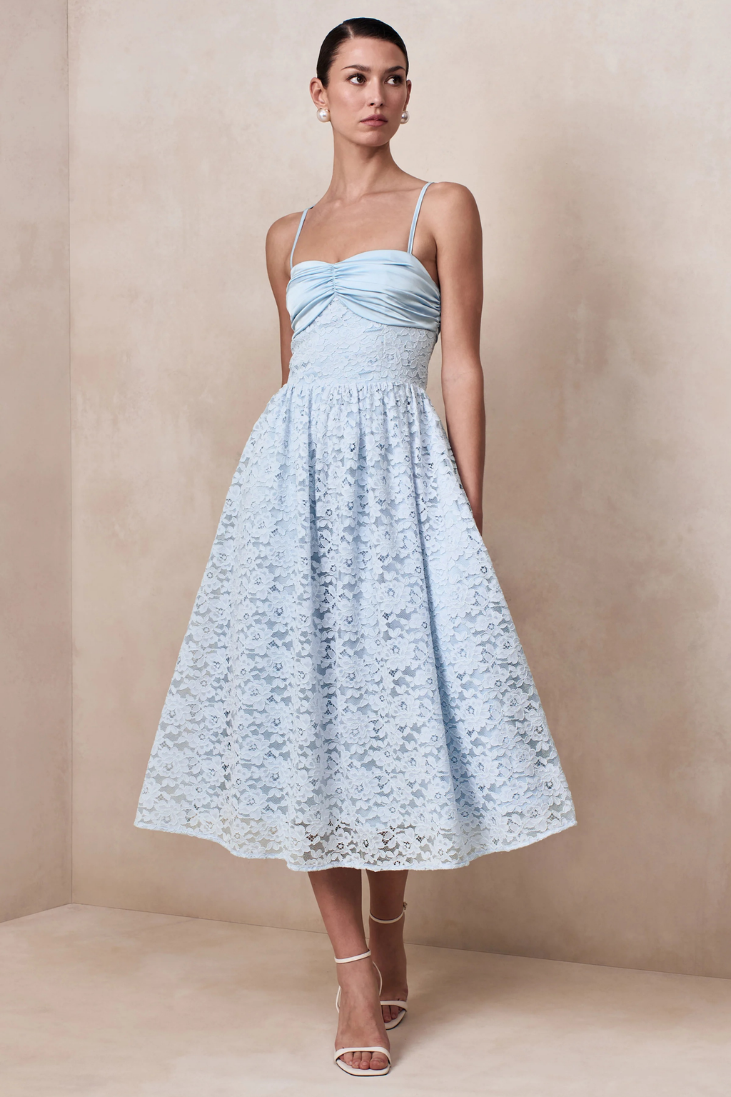 Lace Midi Cocktail Dress Sweetheart Neck Elegant Romantic Style
