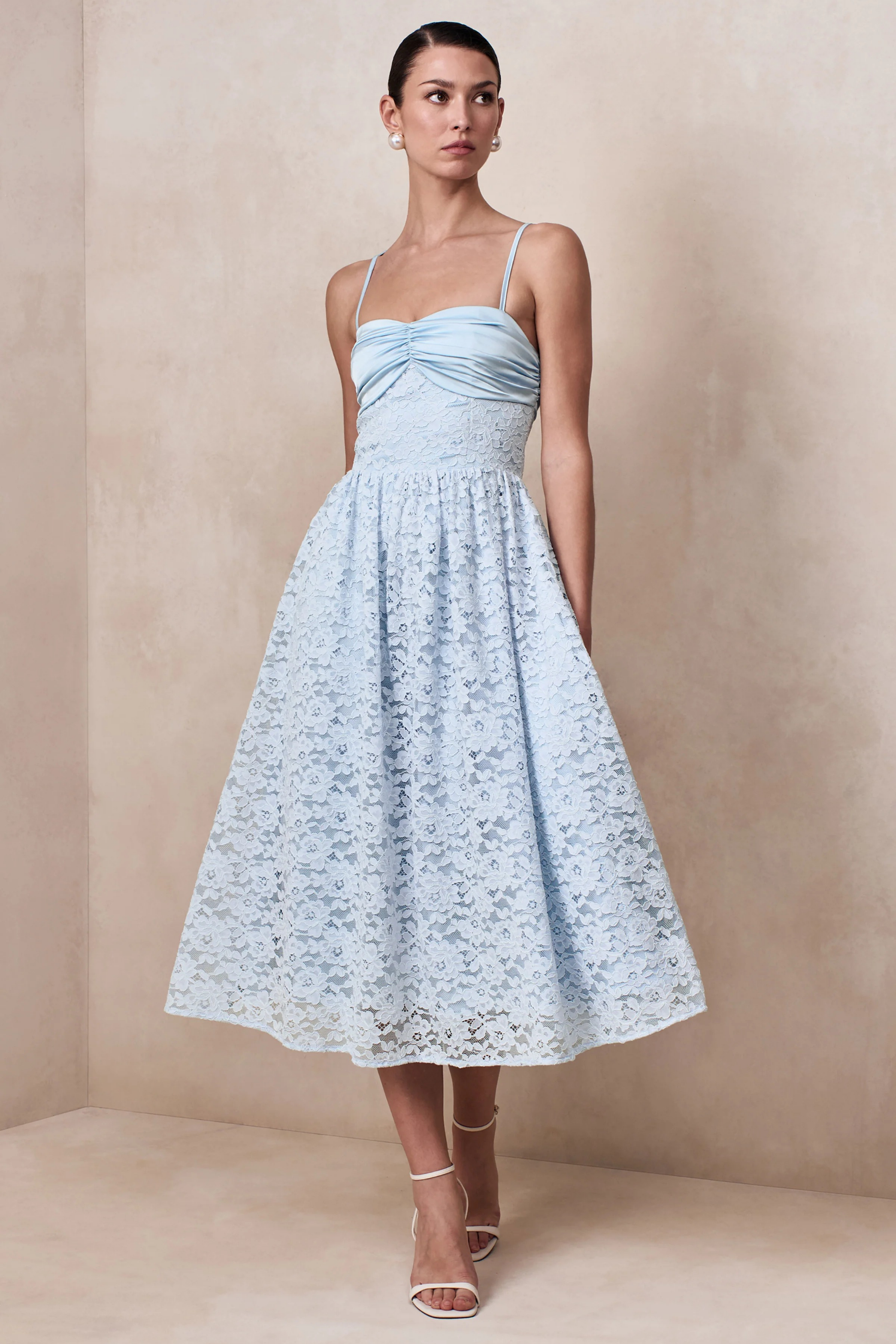 Lace Midi Cocktail Dress Sweetheart Neck Elegant Romantic Style