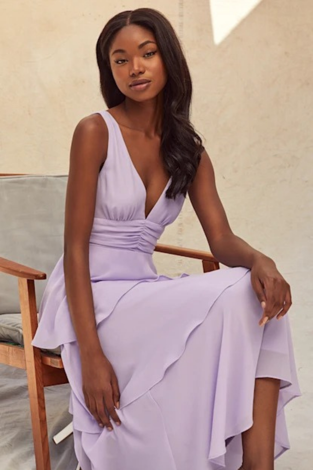 Tiered Midi Cocktail Dress Deep V Neck Flowy Elegant Summer Style