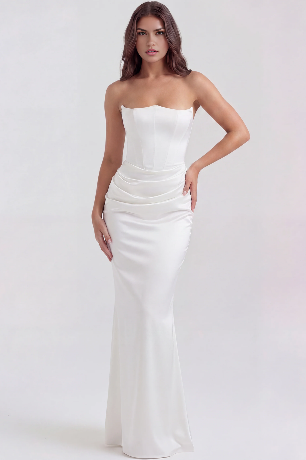 Elegant Strapless Maxi Dress Draped Waist Style