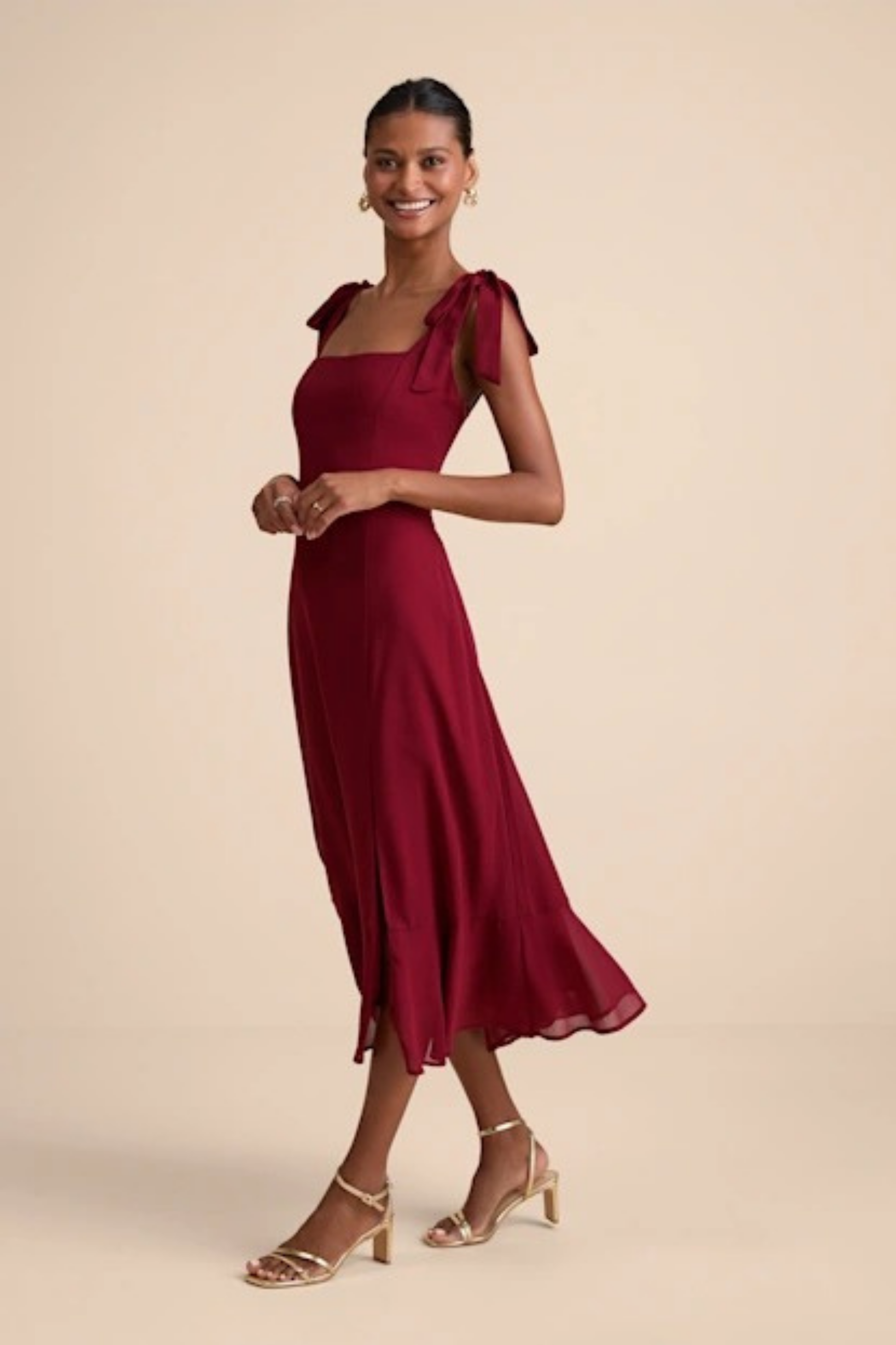 Floral Midi Dress Tie Strap Elegant Wedding Guest Style
