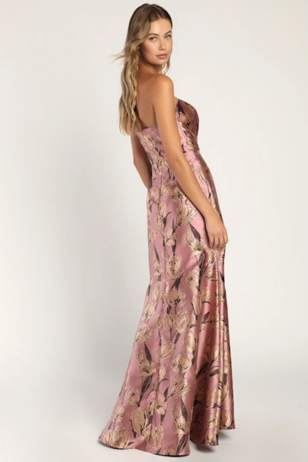 Strapless Floral Maxi Wedding Guest Dress Mermaid Fit Elegant Style