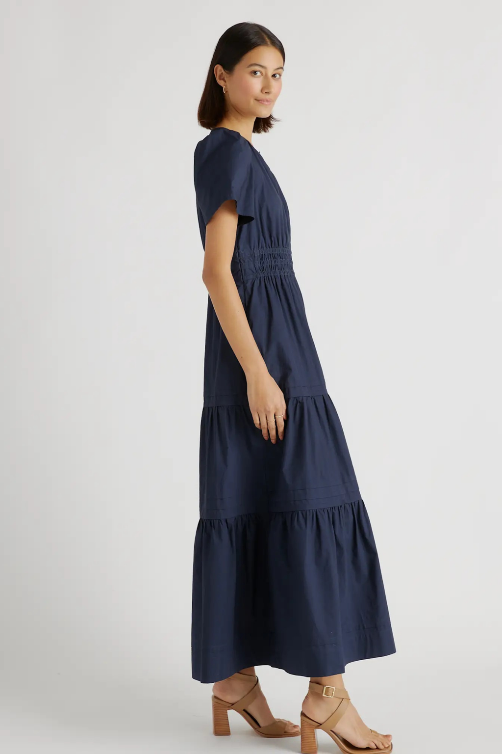 Poplin Maxi Dress Smocked Waist Tiered Style