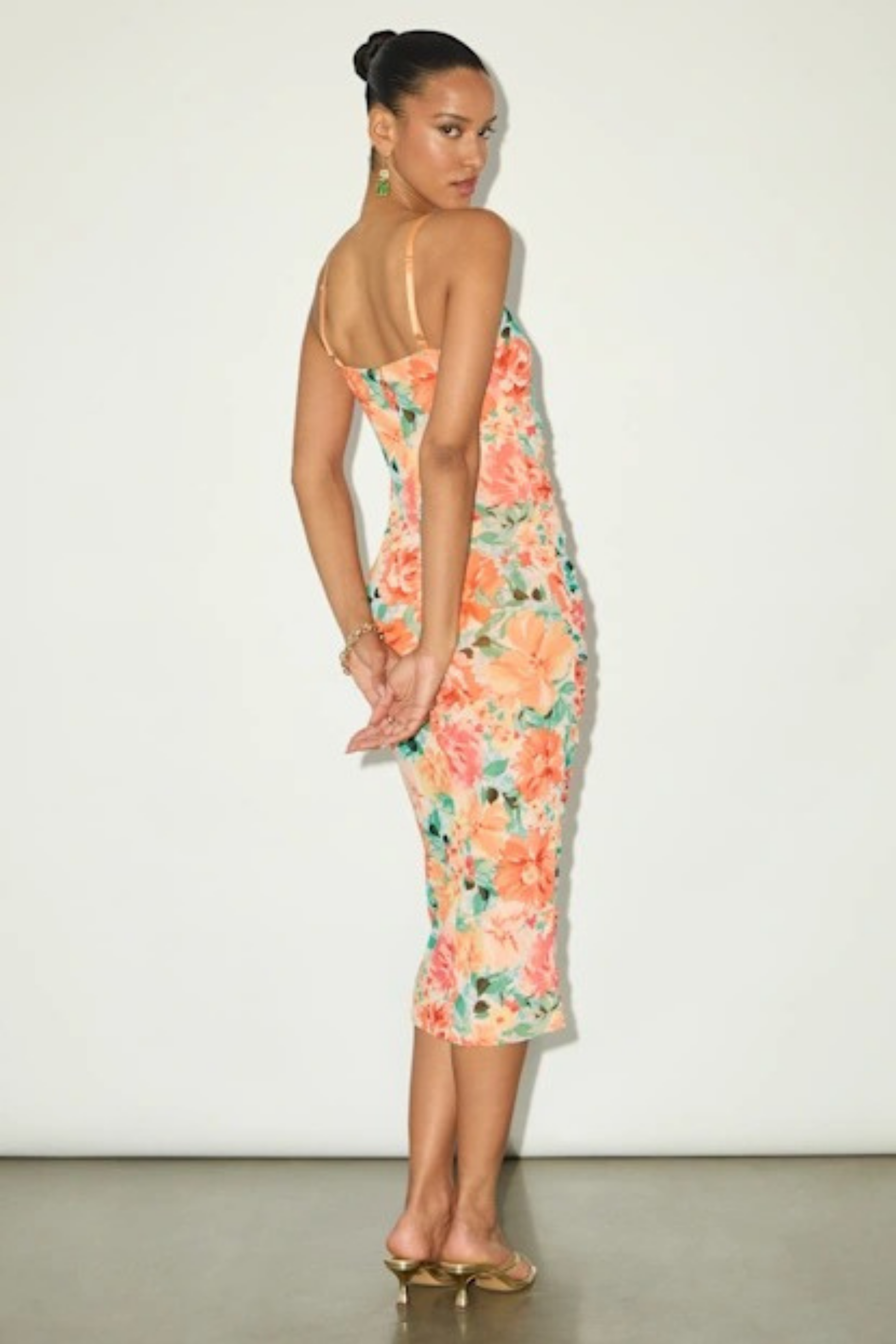 Bodycon Midi Cocktail Dress Floral Print Sleek Elegant Summer Style