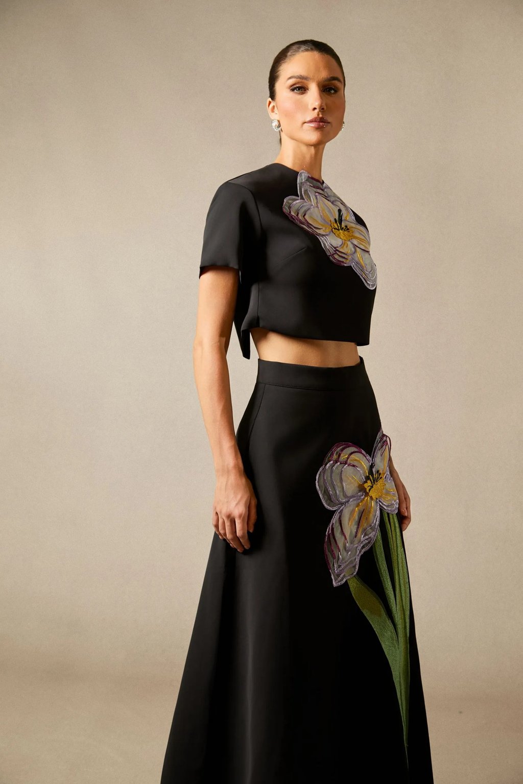Floral Crop Top and Maxi Skirt Set Elegant Style