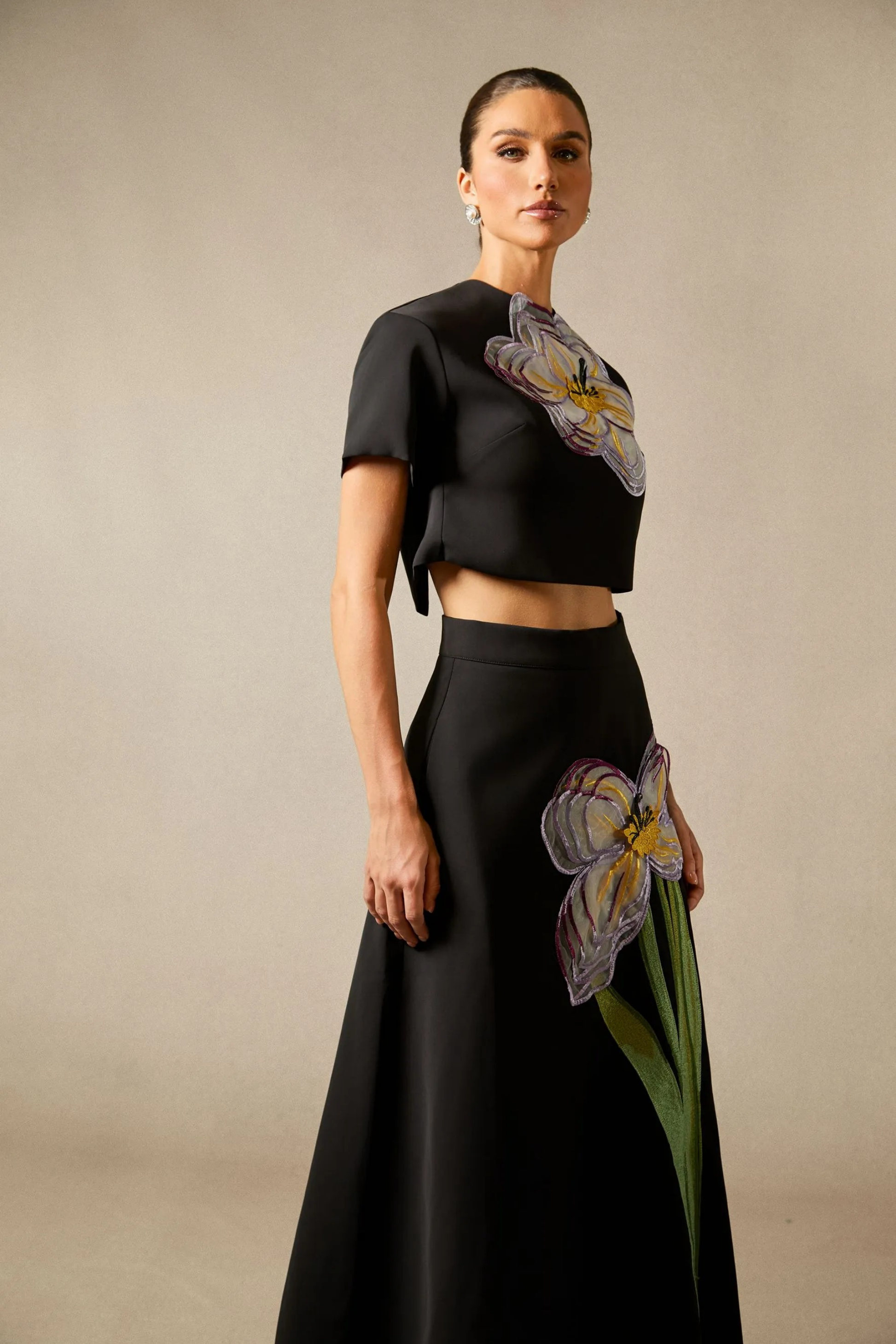 Floral Crop Top and Maxi Skirt Set Elegant Style