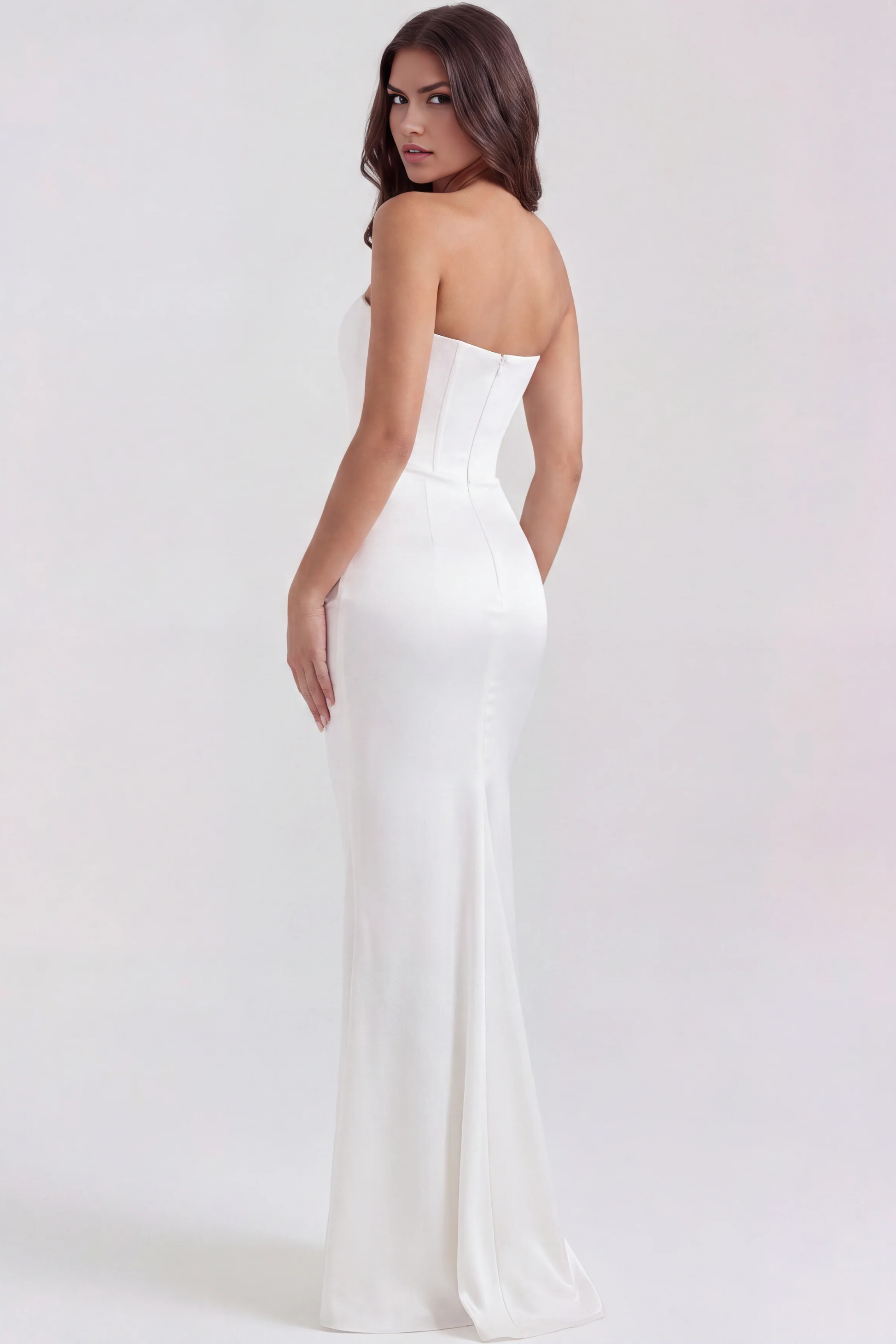 Elegant Strapless Maxi Dress Draped Waist Style