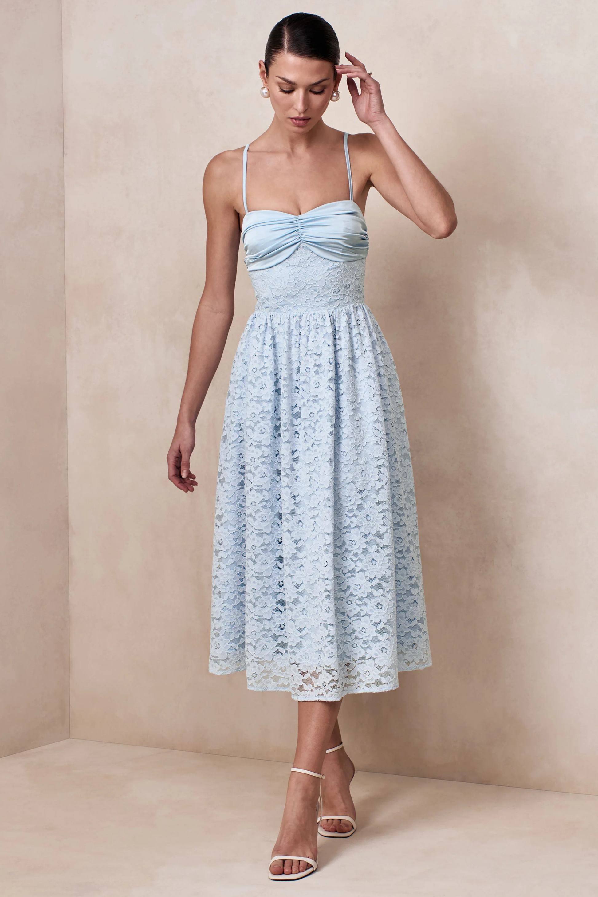Lace Midi Cocktail Dress Sweetheart Neck Elegant Romantic Style