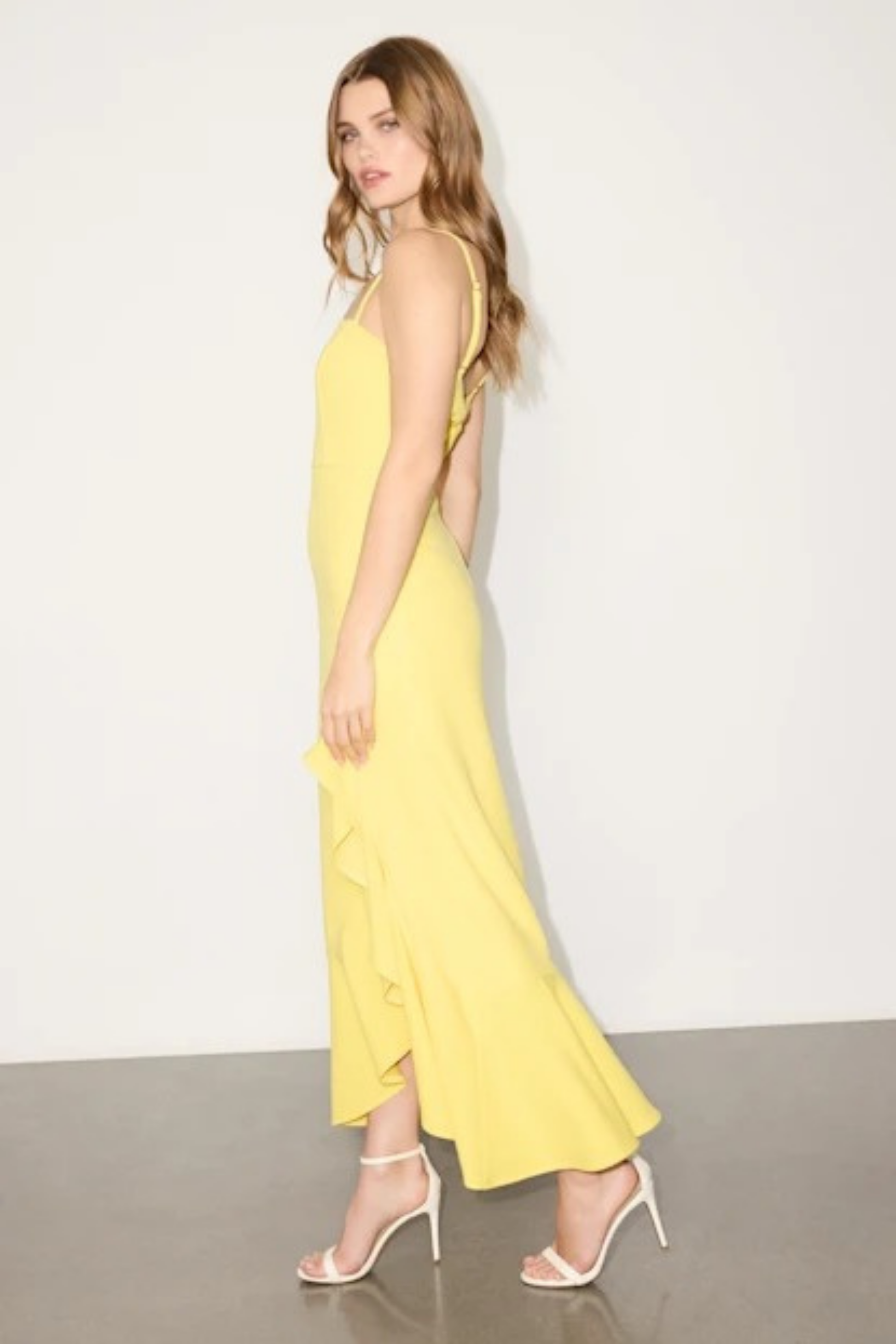 Midi Cocktail Dress with Ruffle Hem and Side Slit Elegant Evening Style