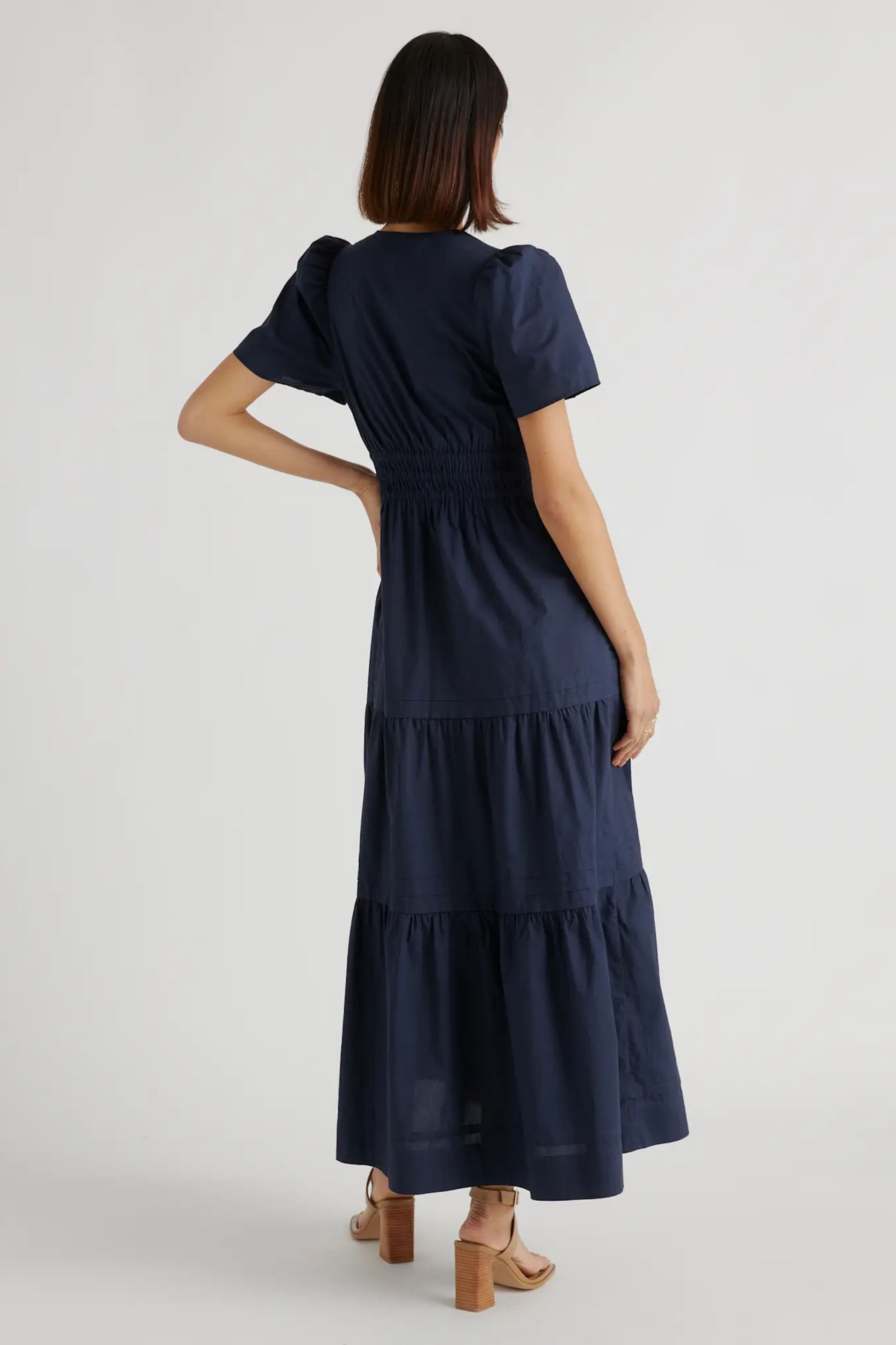 Poplin Maxi Dress Smocked Waist Tiered Style