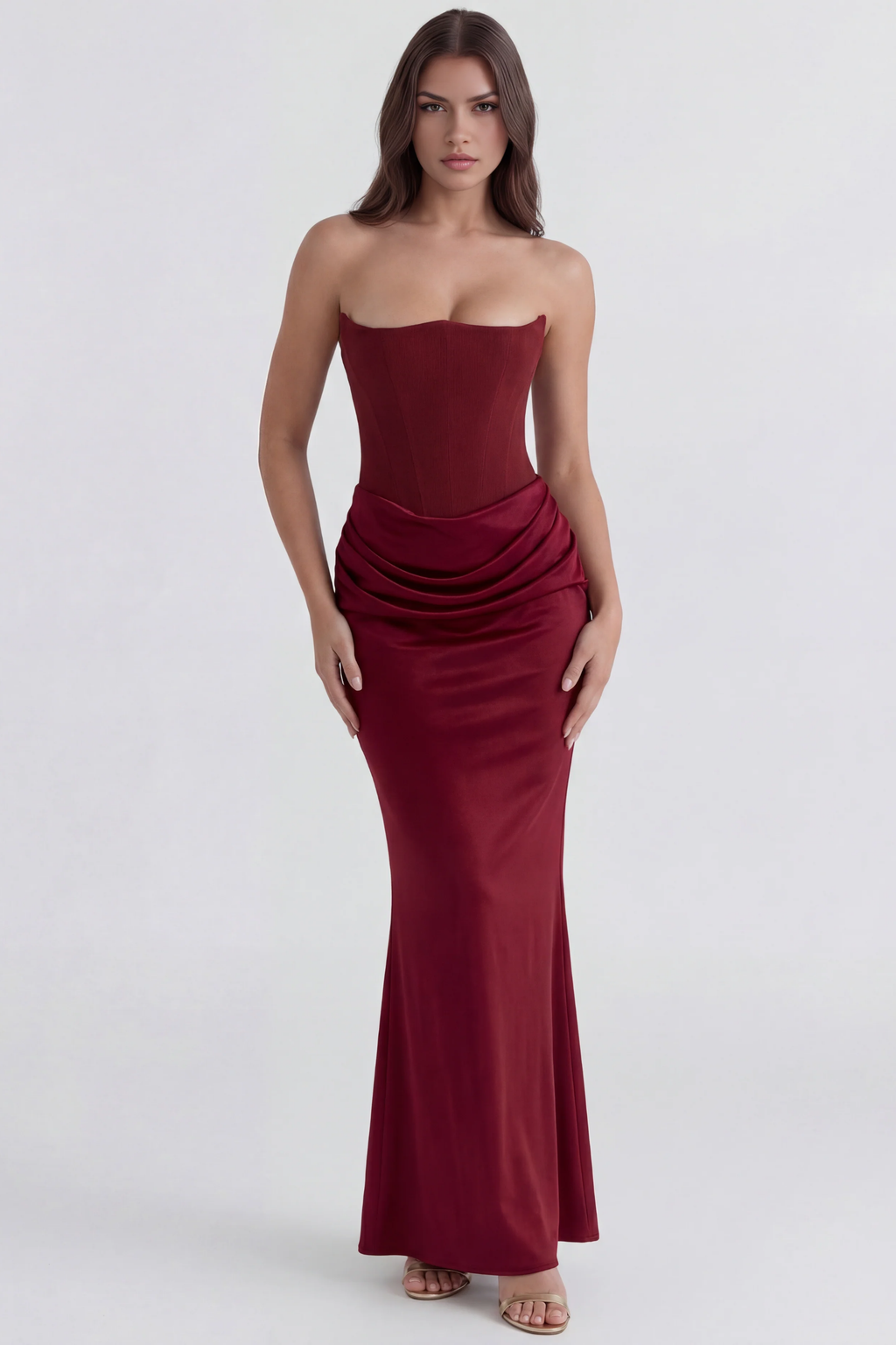 Elegant Strapless Maxi Dress Draped Waist Style