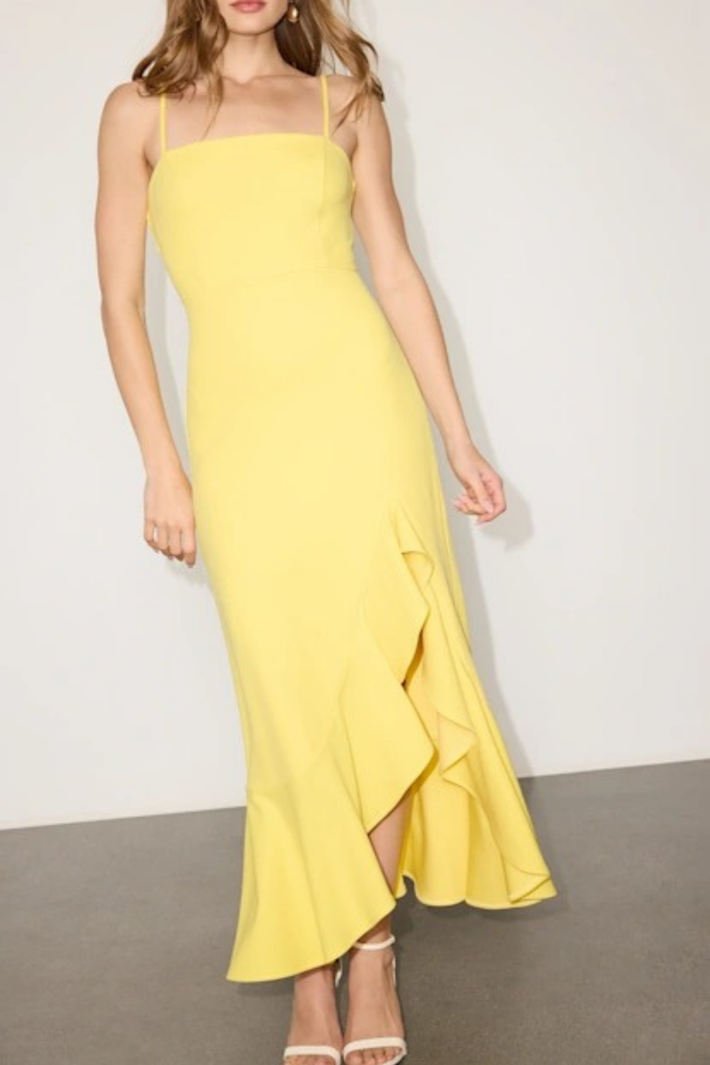 Midi Cocktail Dress with Ruffle Hem and Side Slit Elegant Evening Style