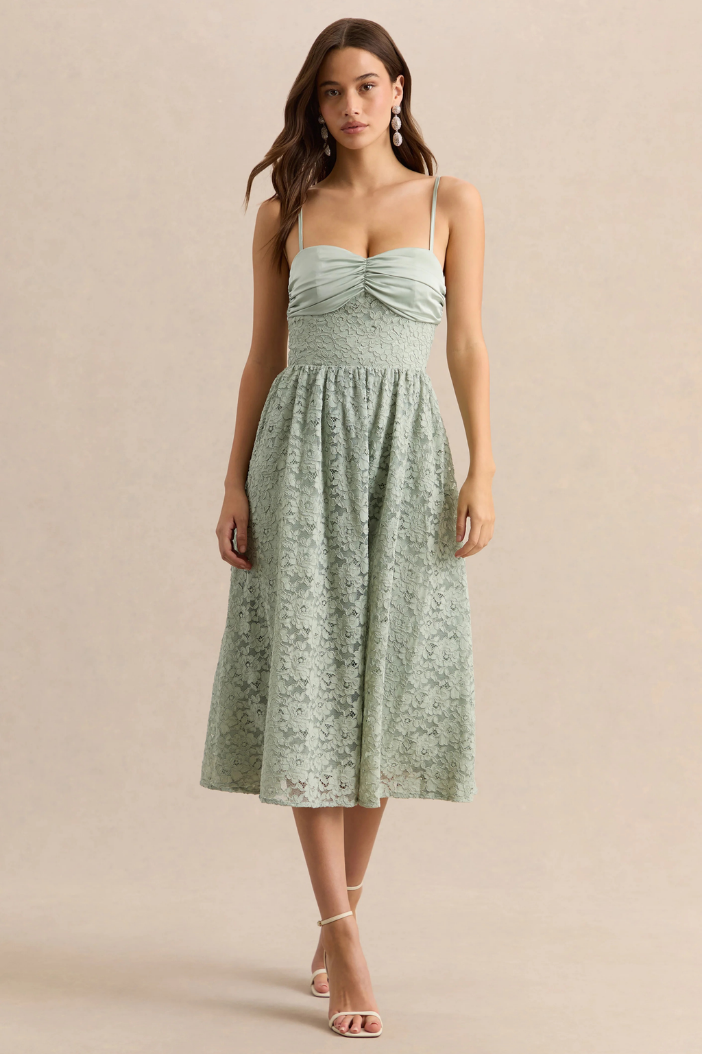 Lace Midi Cocktail Dress Sweetheart Neck Elegant Romantic Style