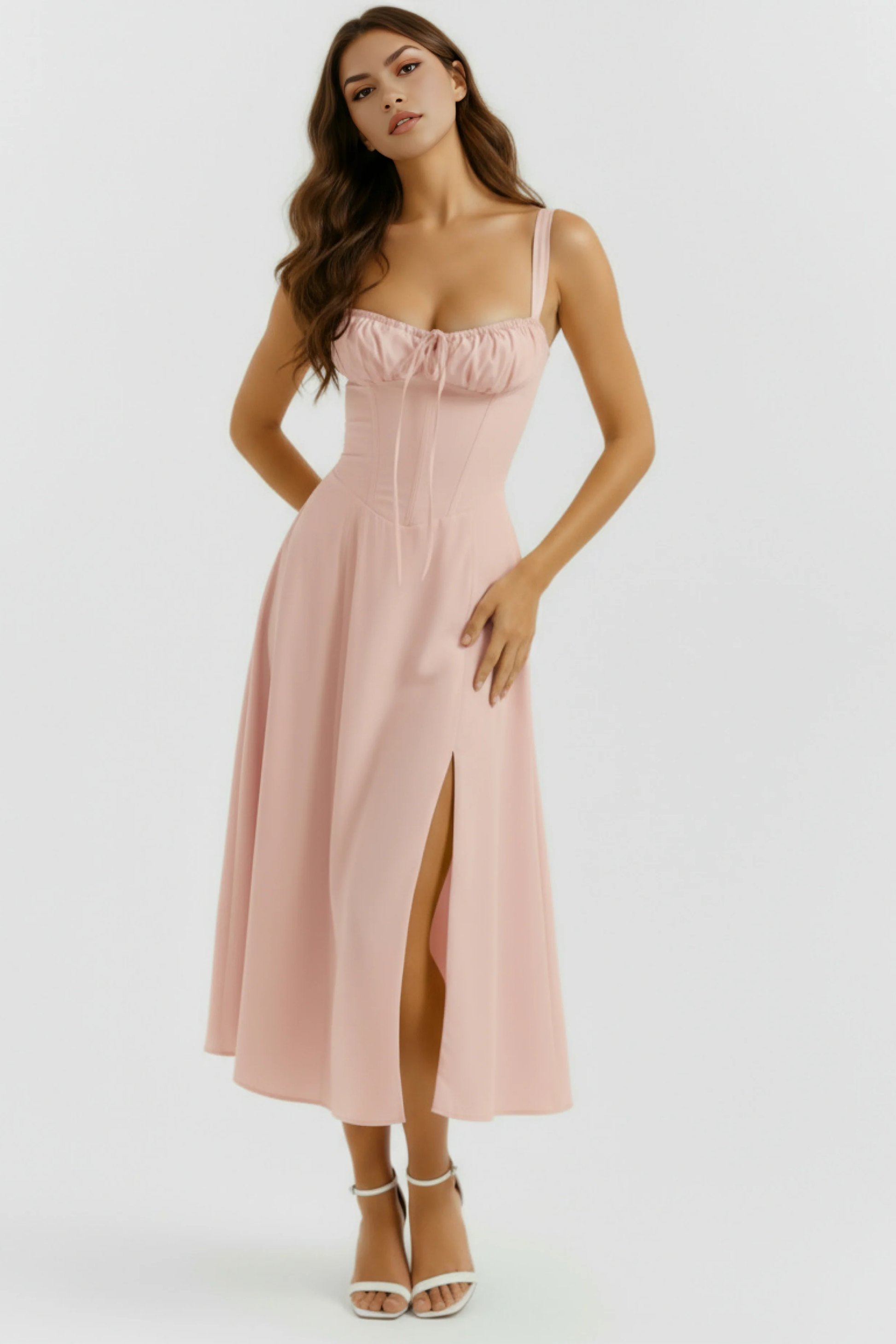 Corset Midi Dress with Side Slit Elegant Style