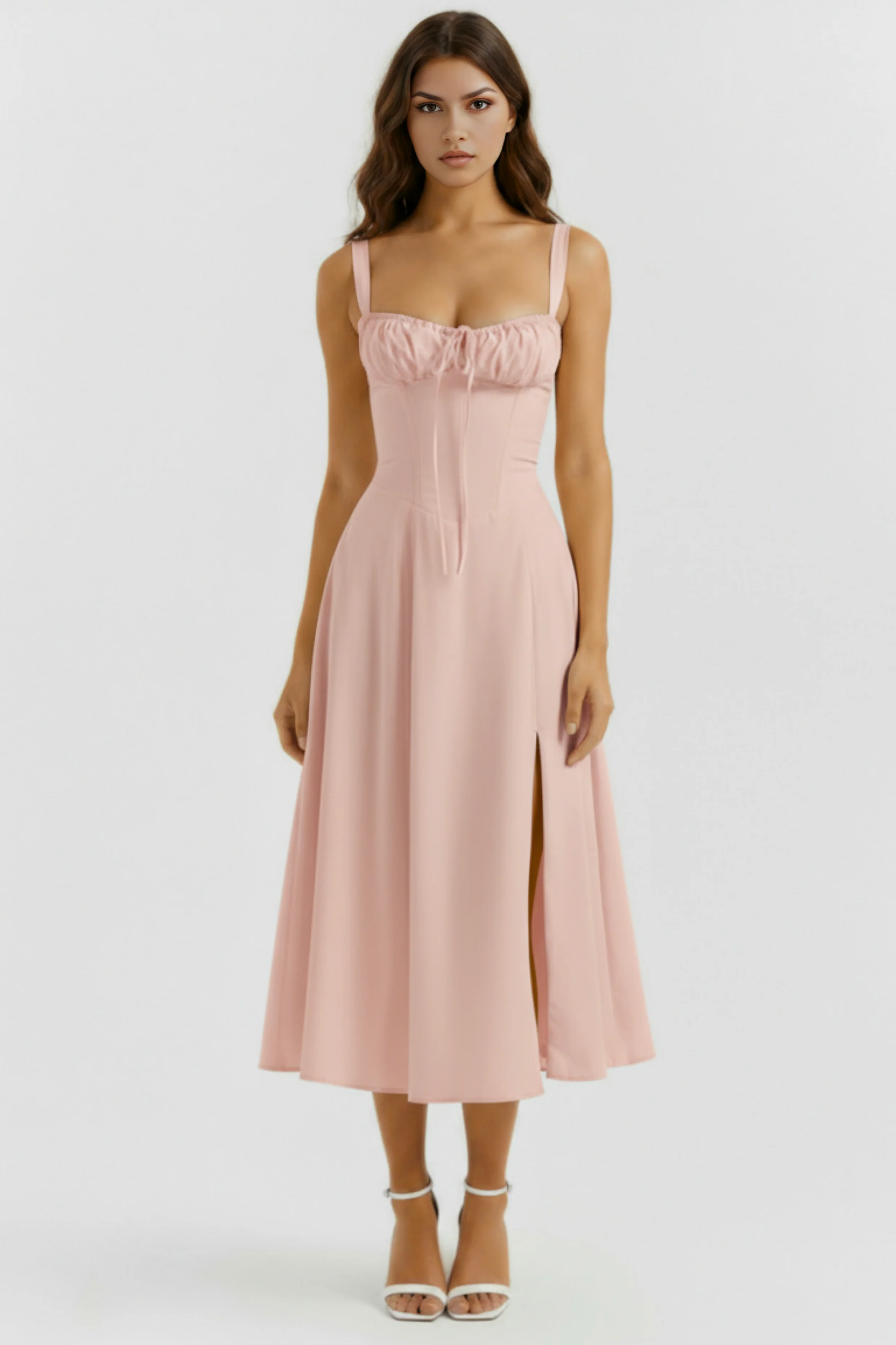 Corset Midi Dress with Side Slit Elegant Style