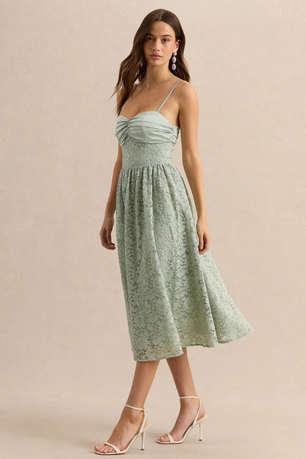 Lace Midi Cocktail Dress Sweetheart Neck Elegant Romantic Style