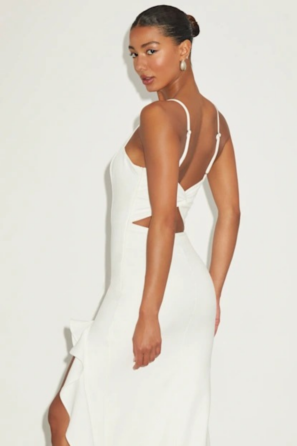 Midi Cocktail Dress with Ruffle Hem and Side Slit Elegant Evening Style