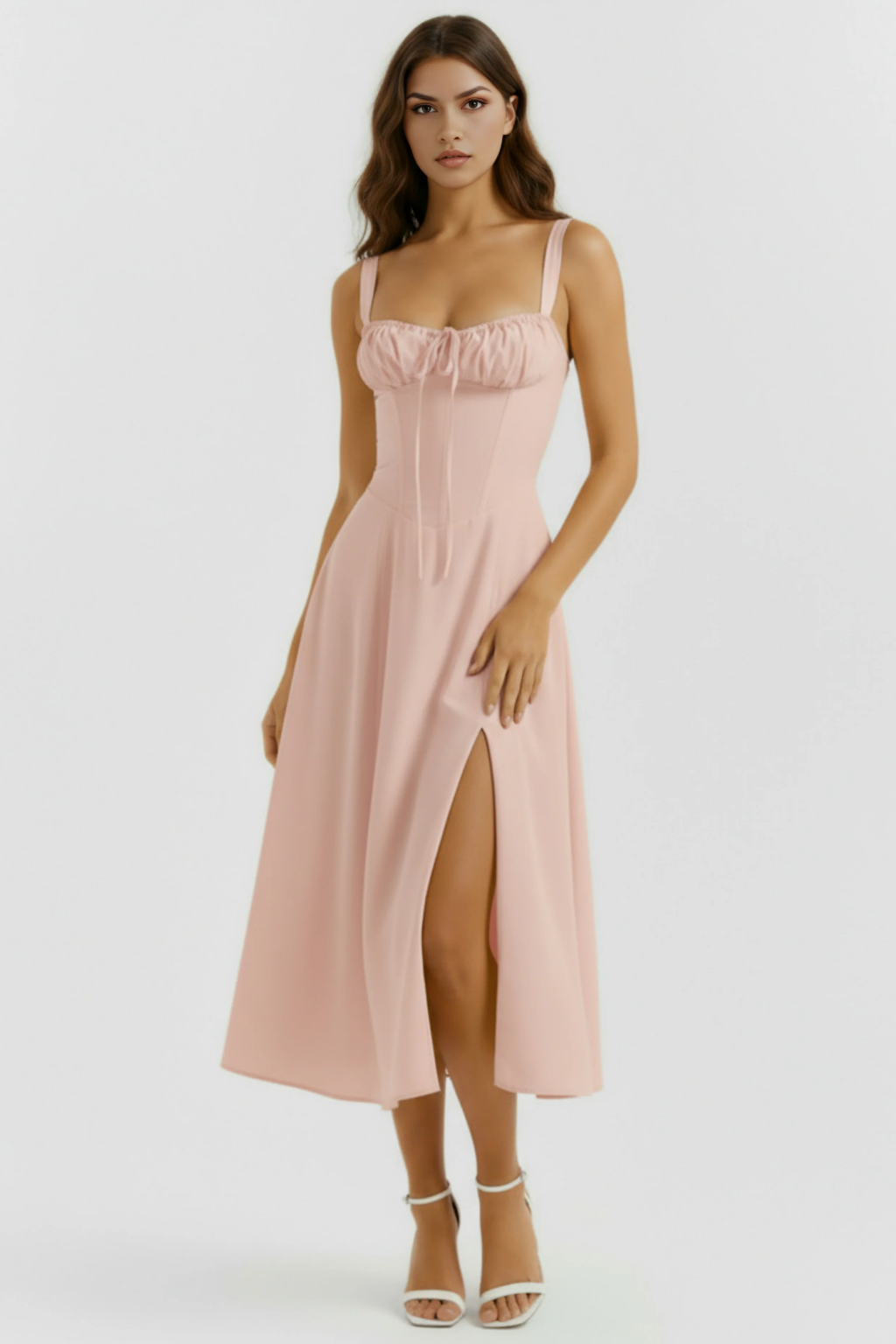 Corset Midi Dress with Side Slit Elegant Style