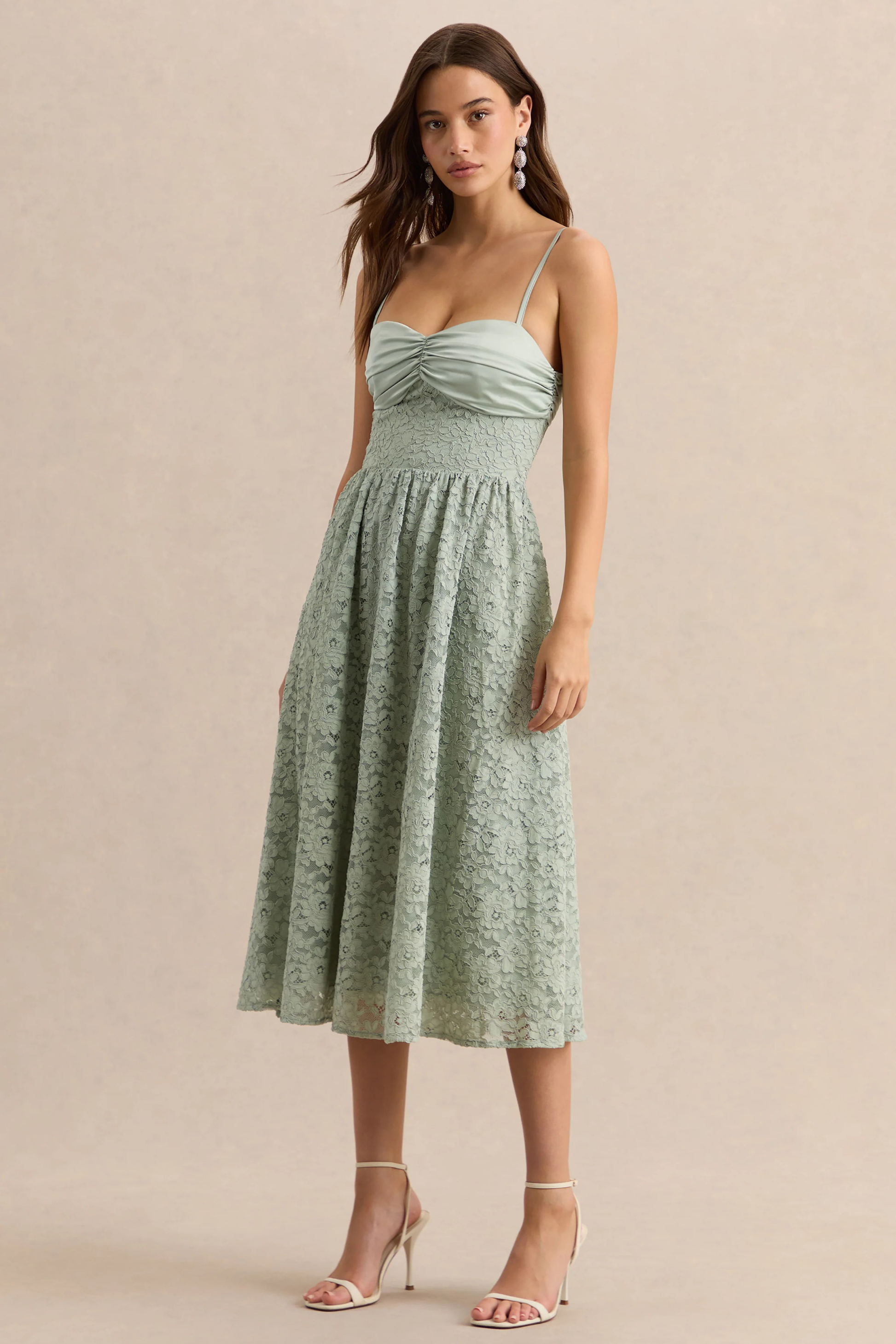 Lace Midi Cocktail Dress Sweetheart Neck Elegant Romantic Style