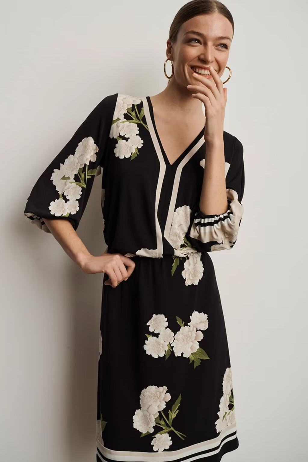 V Neck Mini Dress Floral Elegant Style
