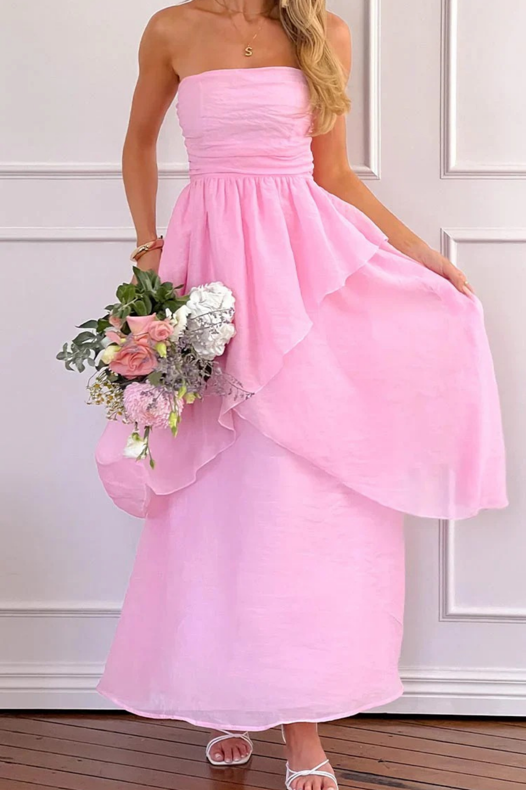 Formal Maxi Dress Strapless Flowing Style