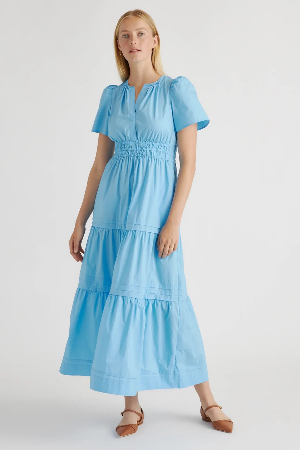 Poplin Maxi Dress Smocked Waist Tiered Style