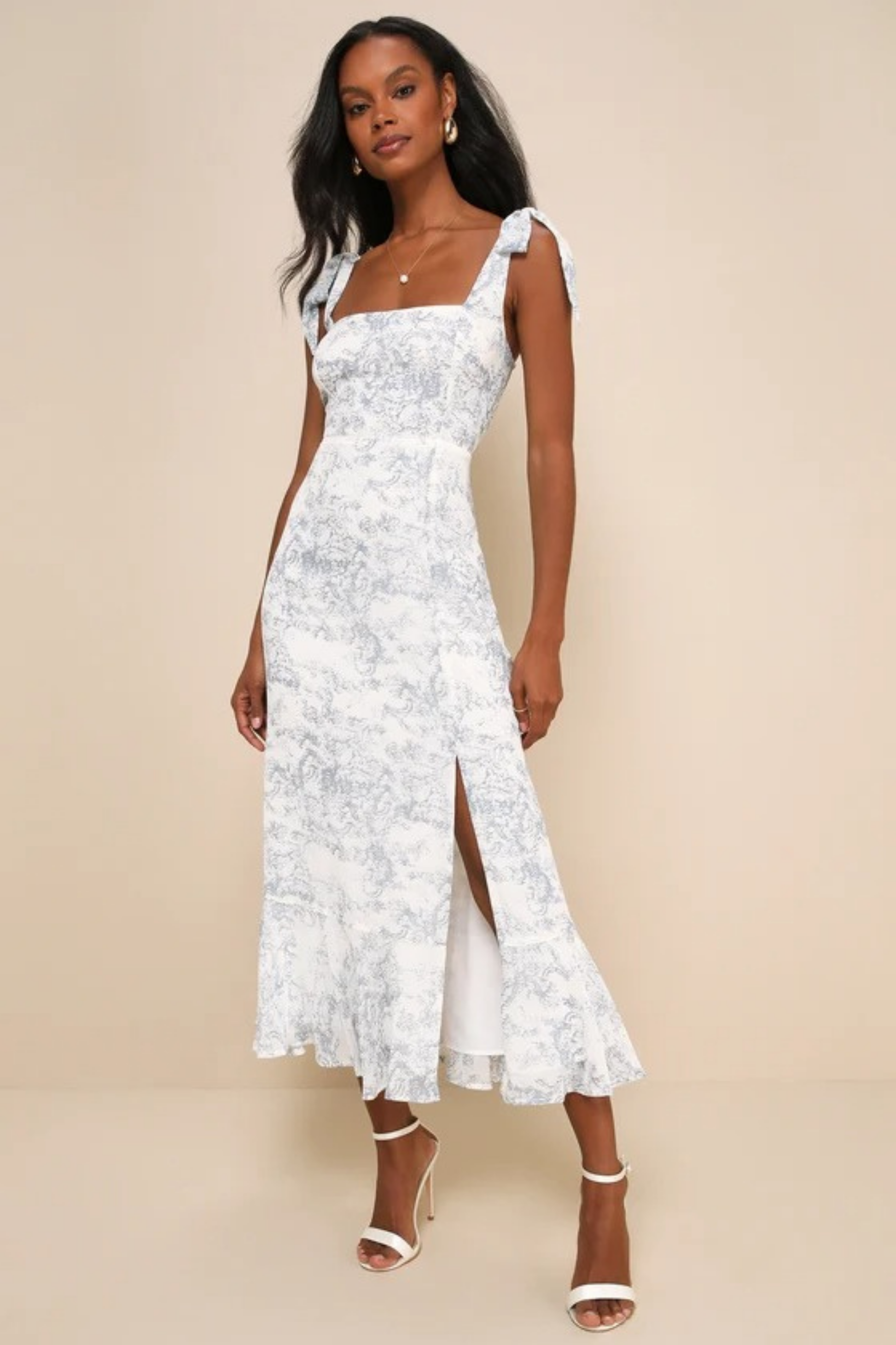 Floral Midi Dress Tie Strap Elegant Wedding Guest Style