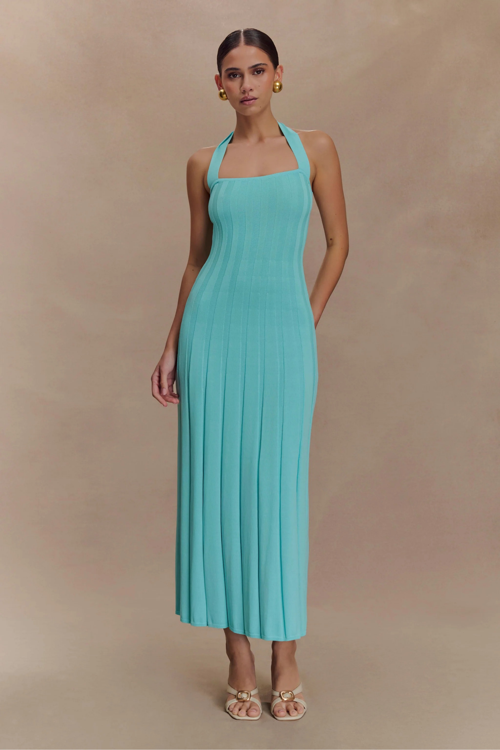 Fitted Knit Halter Midi Dress