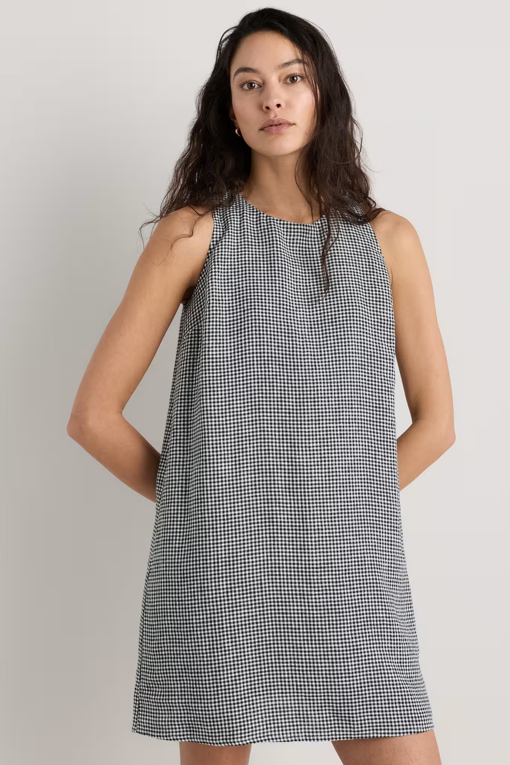 Linen Tank Mini Dress Gingham Casual Style