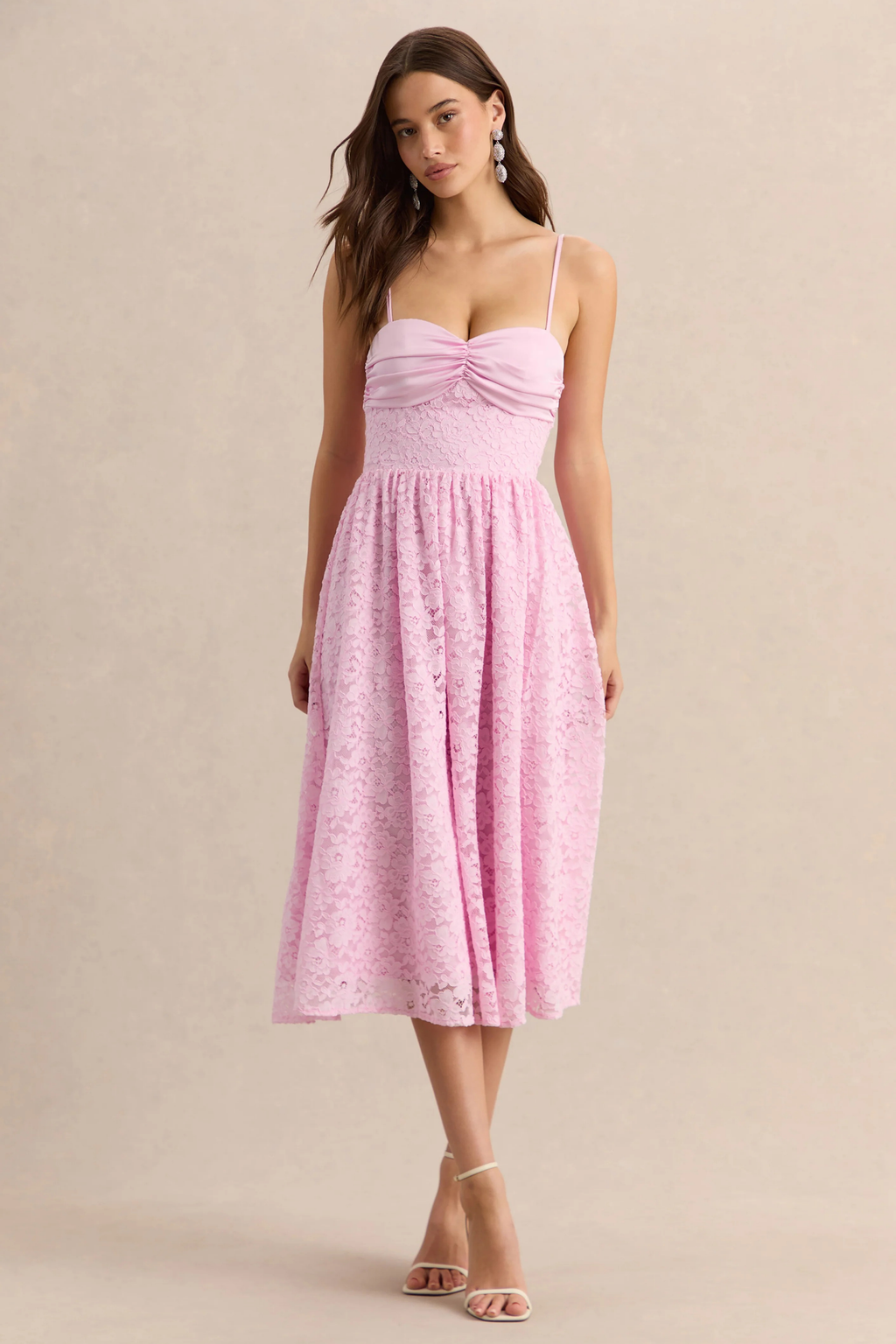 Lace Midi Cocktail Dress Sweetheart Neck Elegant Romantic Style