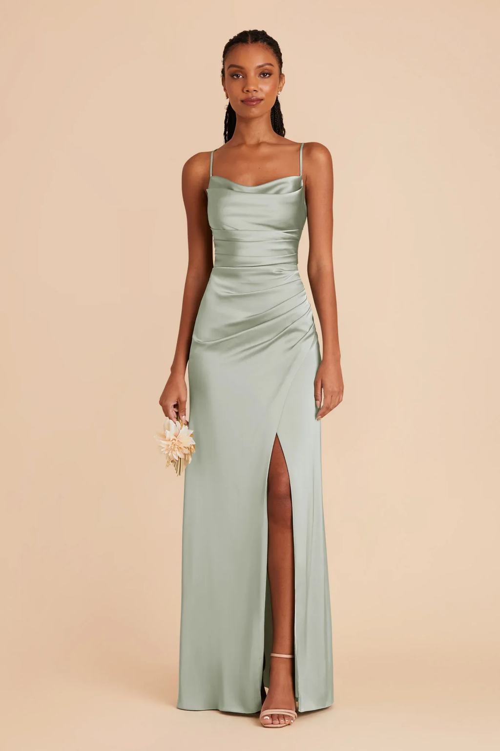 Sage Maxi Dress High Slit Elegant Style