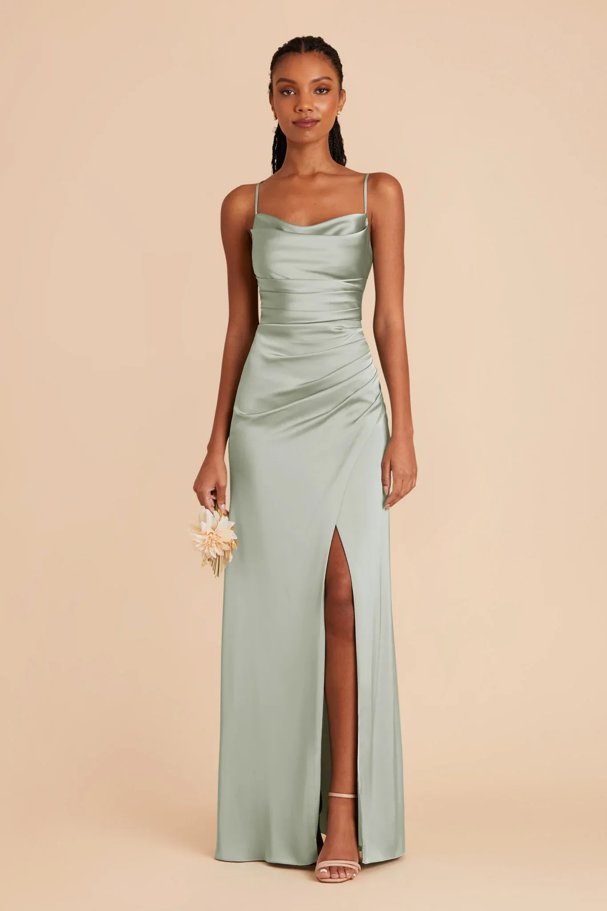 Sage Maxi Dress High Slit Elegant Style