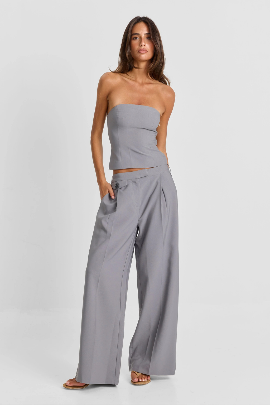 Strapless Top & Wide Leg Pants Set
