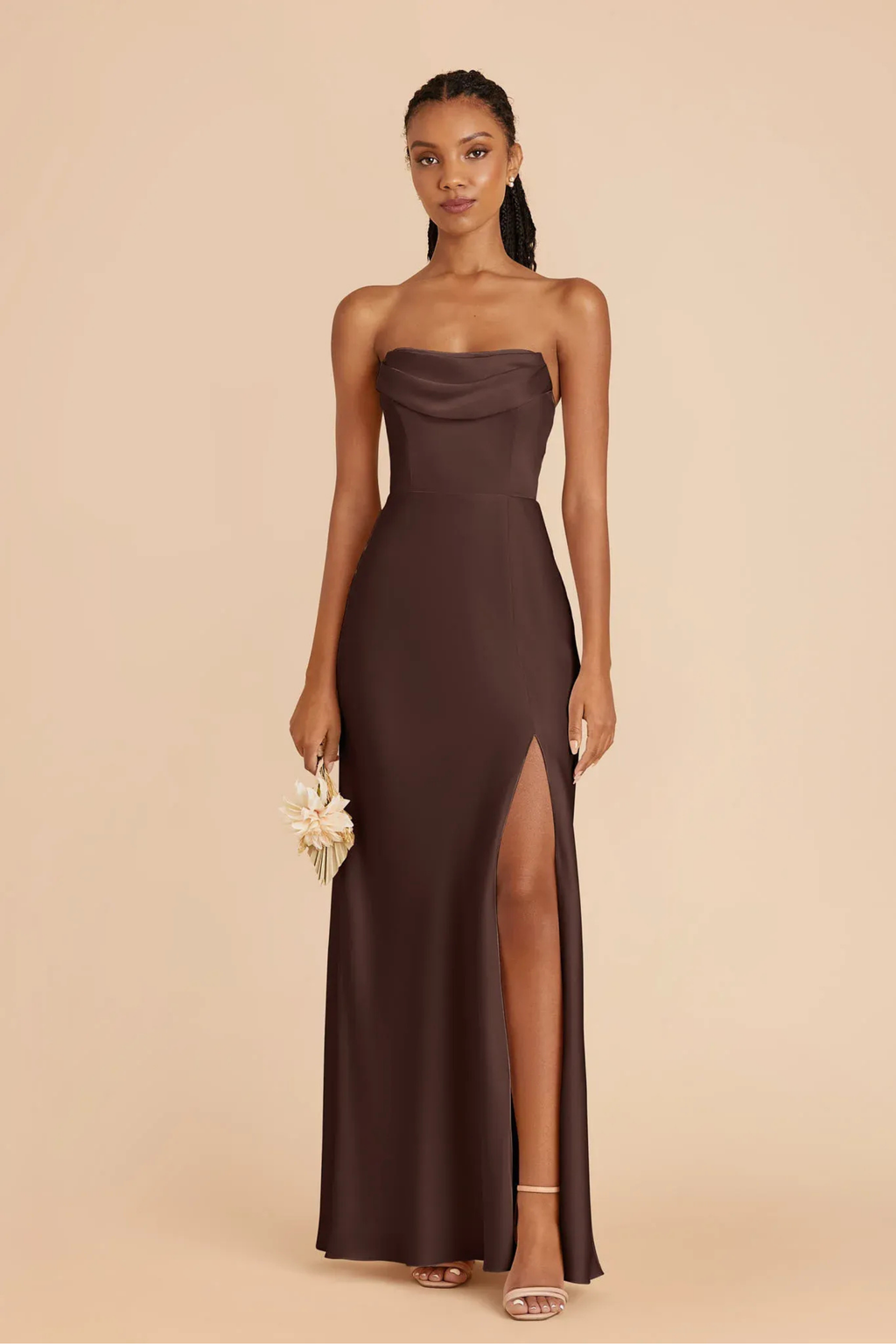 Brown Maxi Dress High Slit Elegant Style