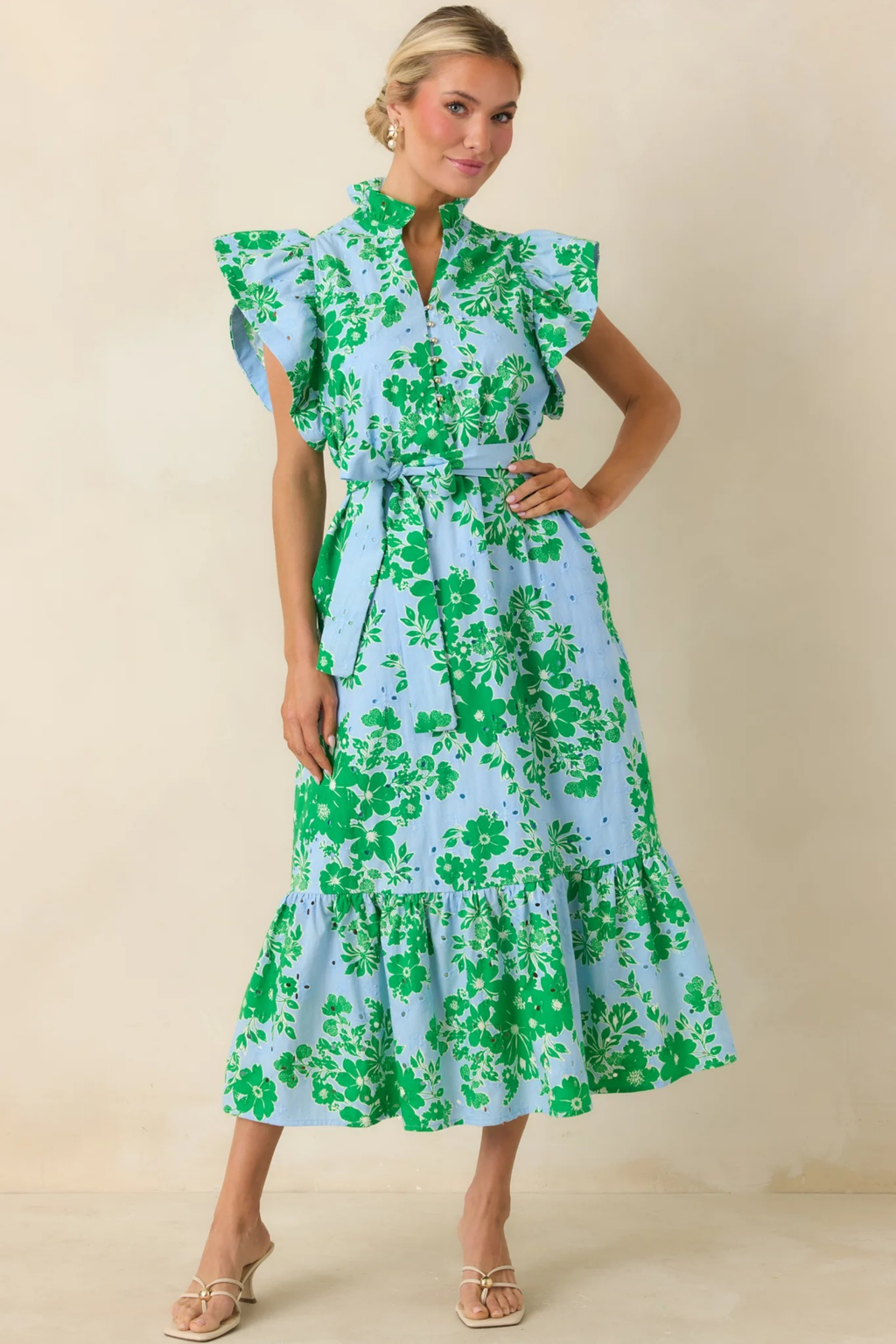 Sage Blossom Midi Dress