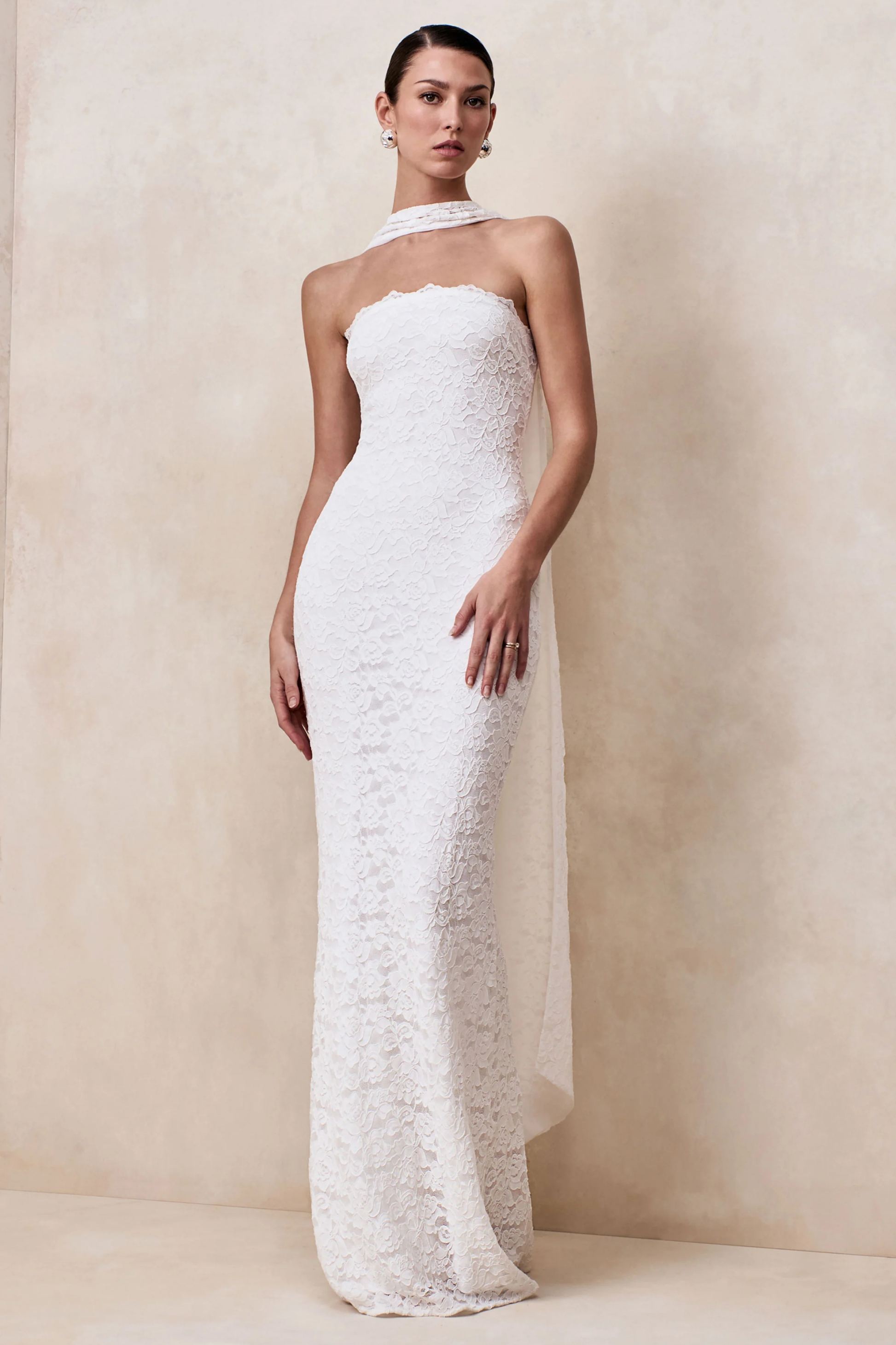 Bridesmaid Maxi Dress Lace Scarf Detail Style