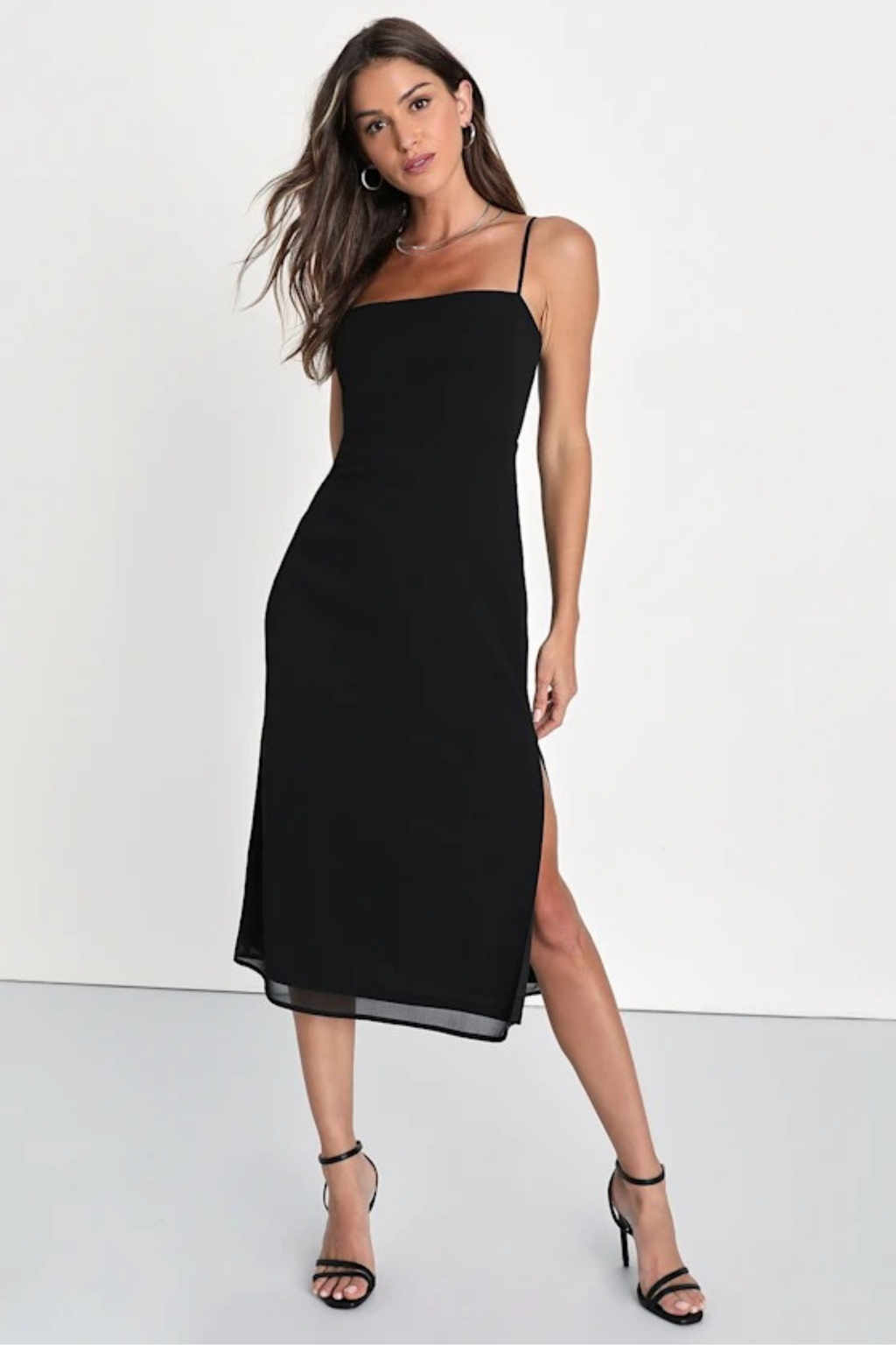 Midi Cocktail Dress with Side Slit Elegant Minimalist Style